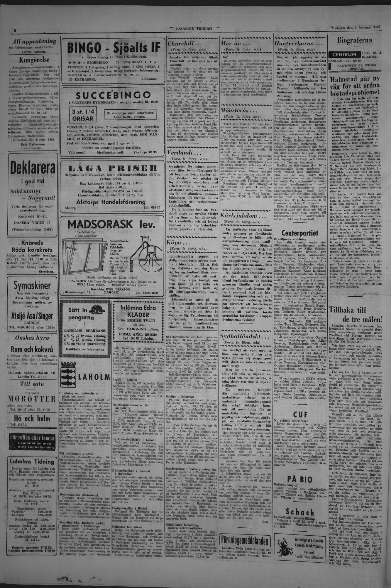 Laholms Tidning Tisdag 9 februari 1965, sida 2
