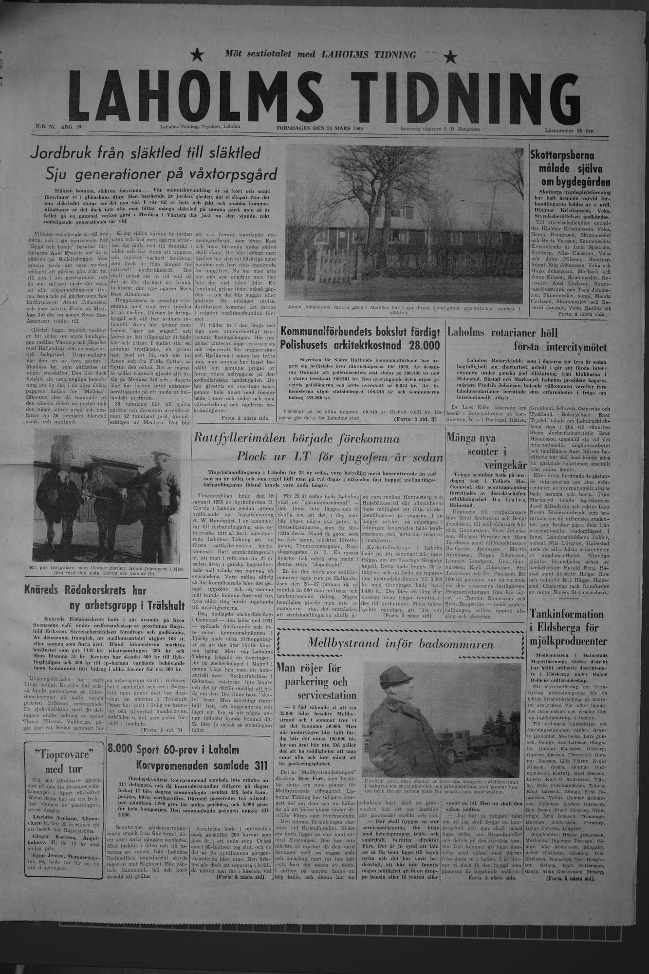 Laholms Tidning Torsdag 24 mars 1960, sida 1
