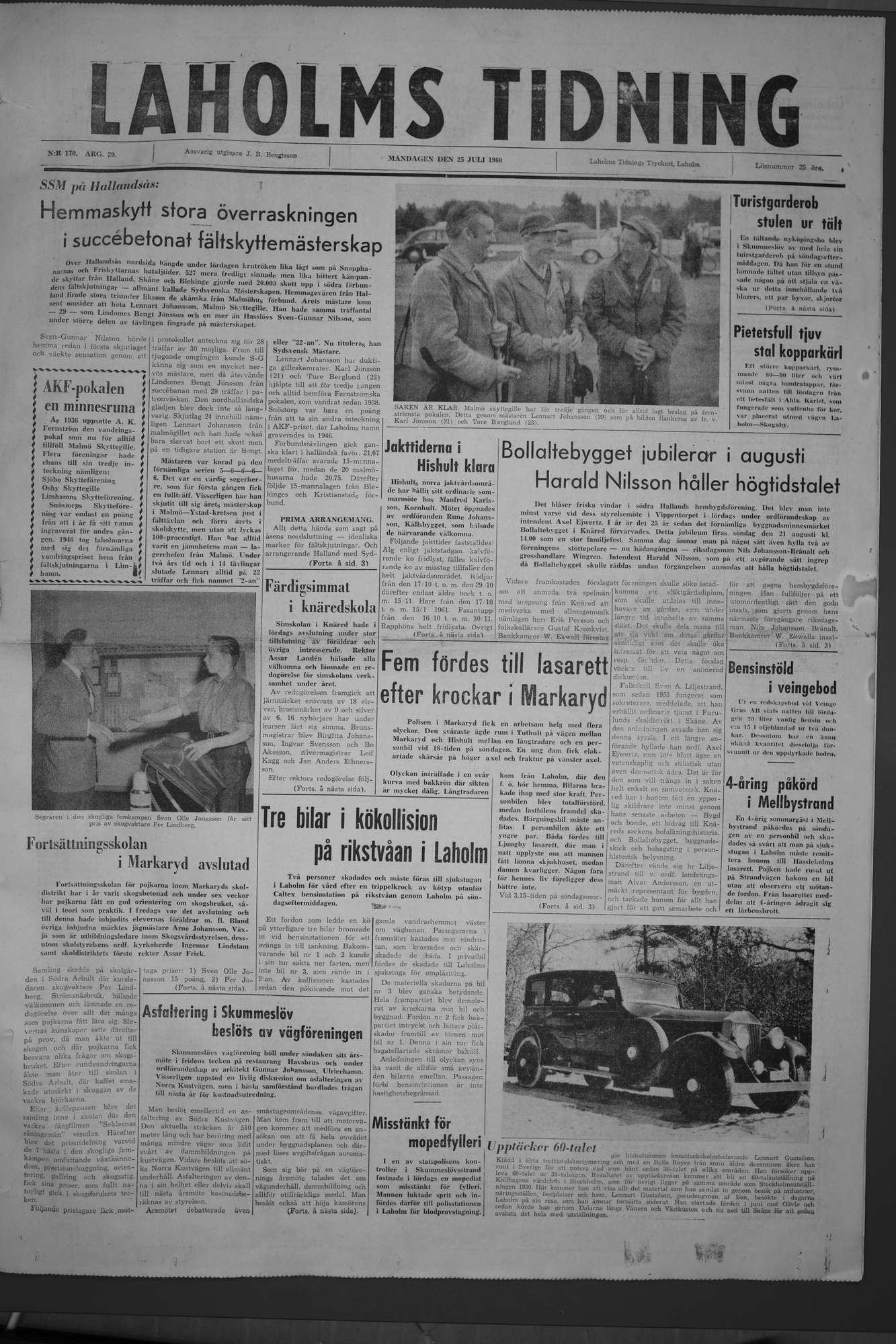 Laholms Tidning Måndag 25 juli 1960, sida 1
