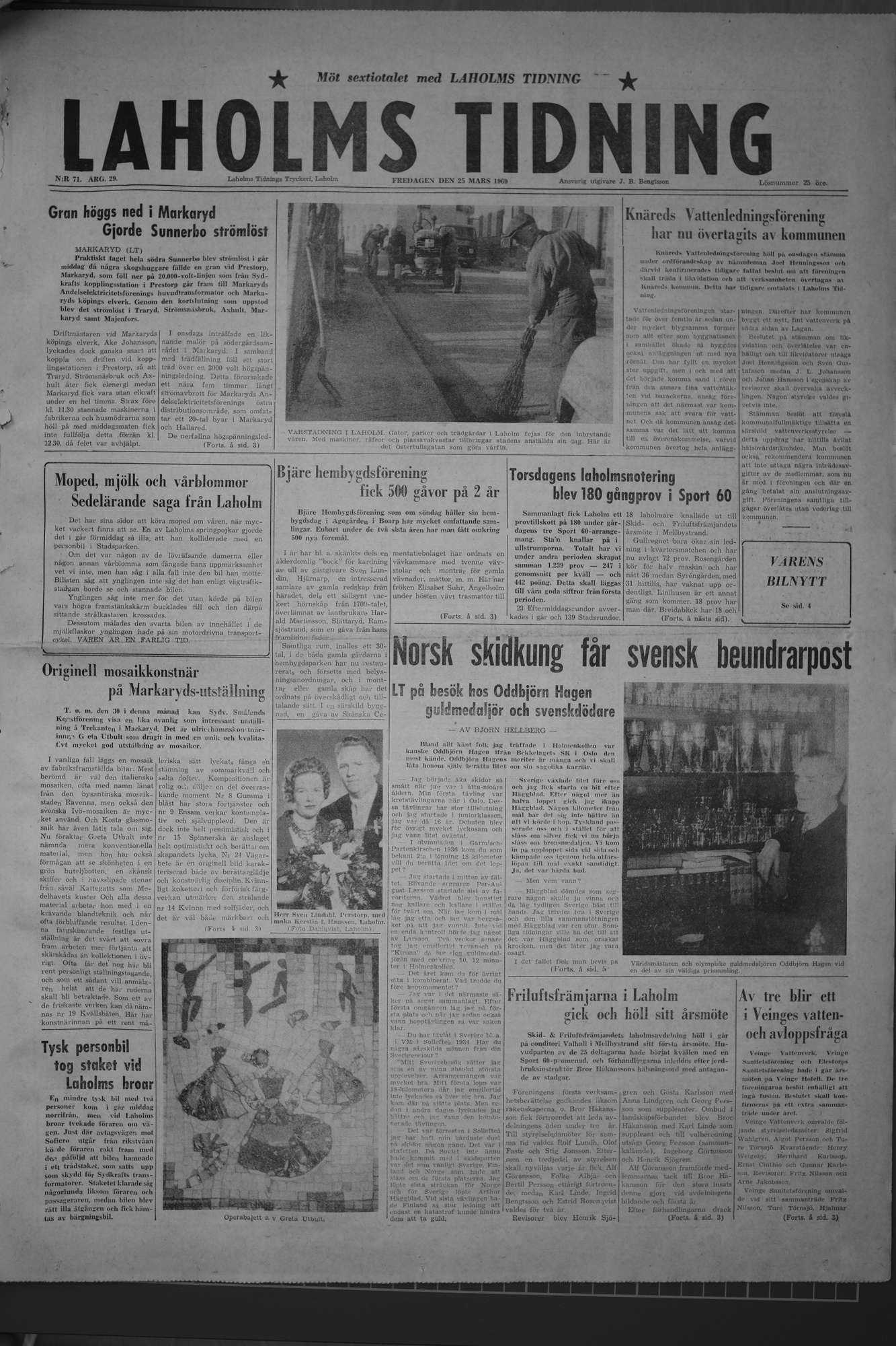 Laholms Tidning Fredag 25 mars 1960, sida 1