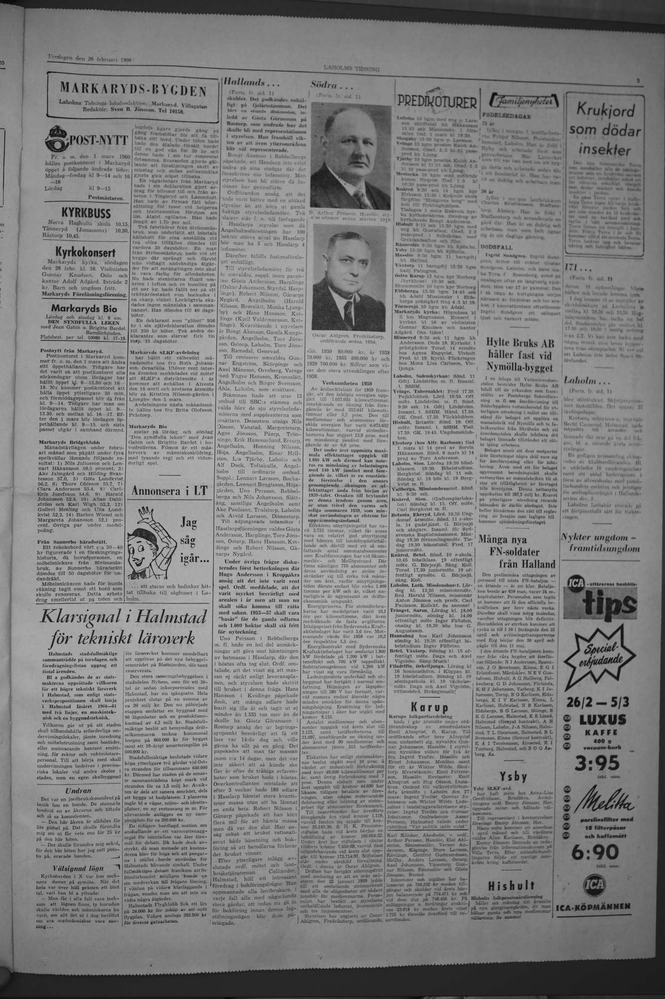 Laholms Tidning Fredag 26 februari 1960, sida 3