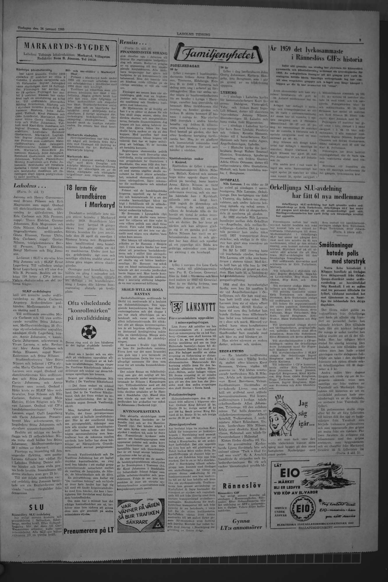Laholms Tidning Tisdag 26 januari 1960, sida 3