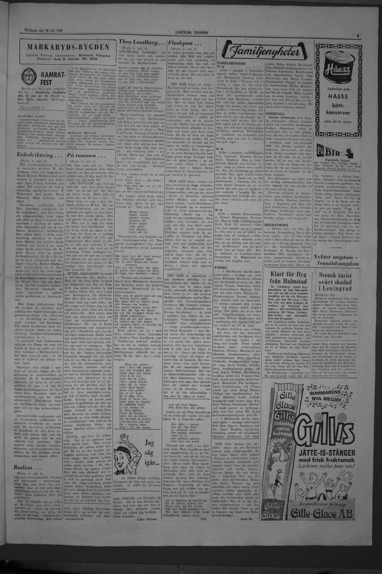 Laholms Tidning Tisdag 26 juli 1960, sida 3