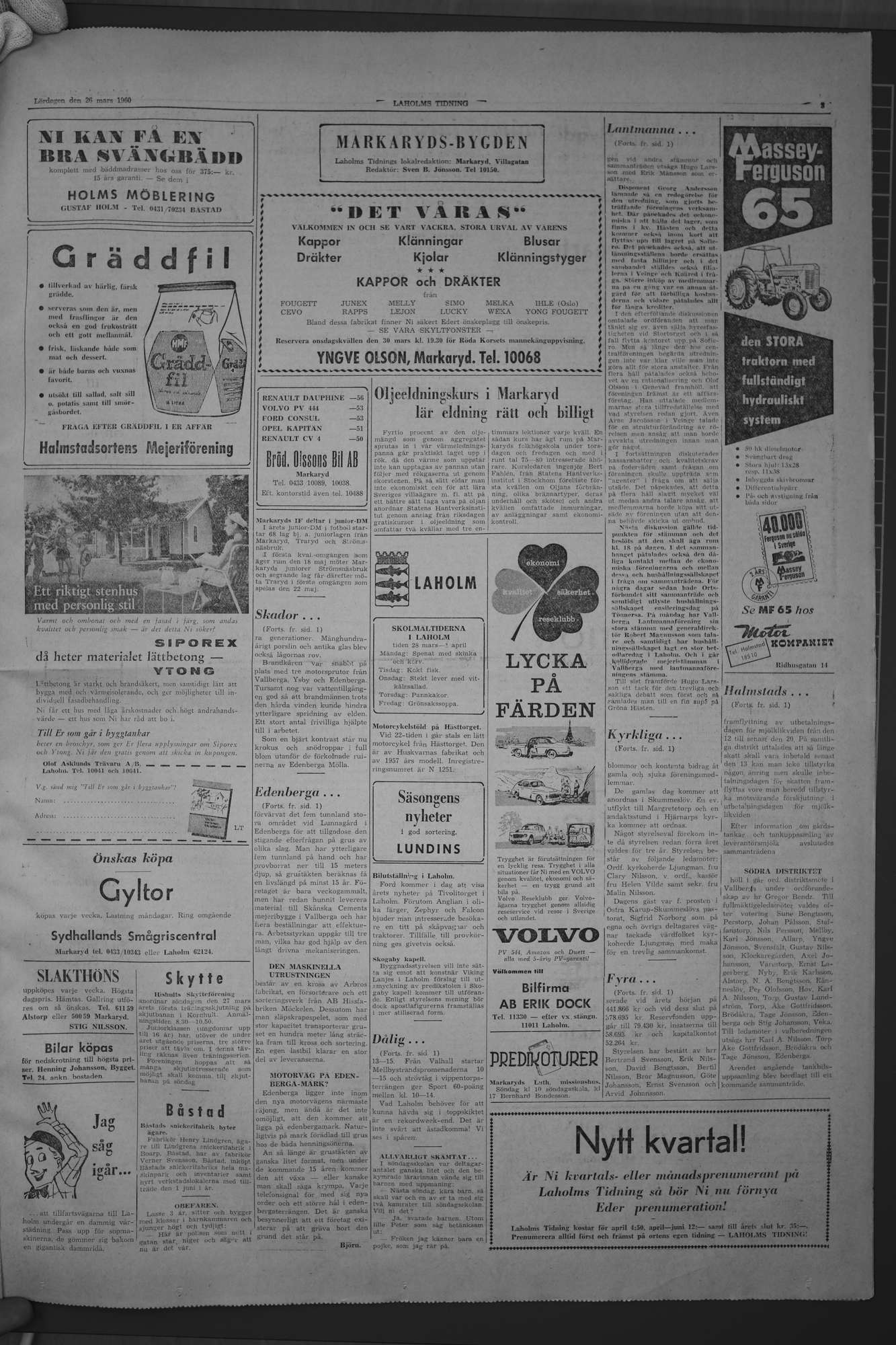 Laholms Tidning Lördag 26 mars 1960, sida 3
