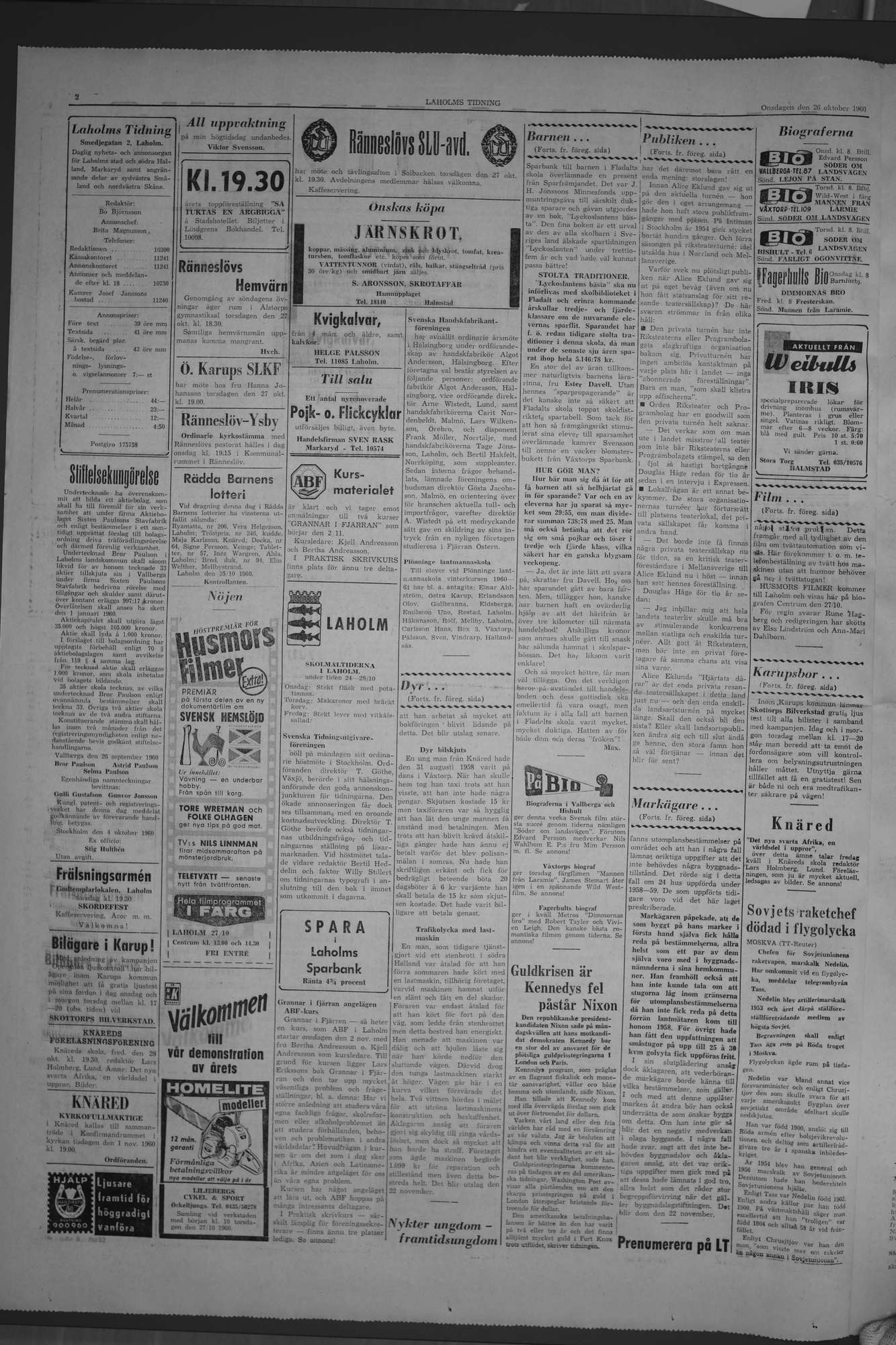 Laholms Tidning Onsdag 26 oktober 1960, sida 2