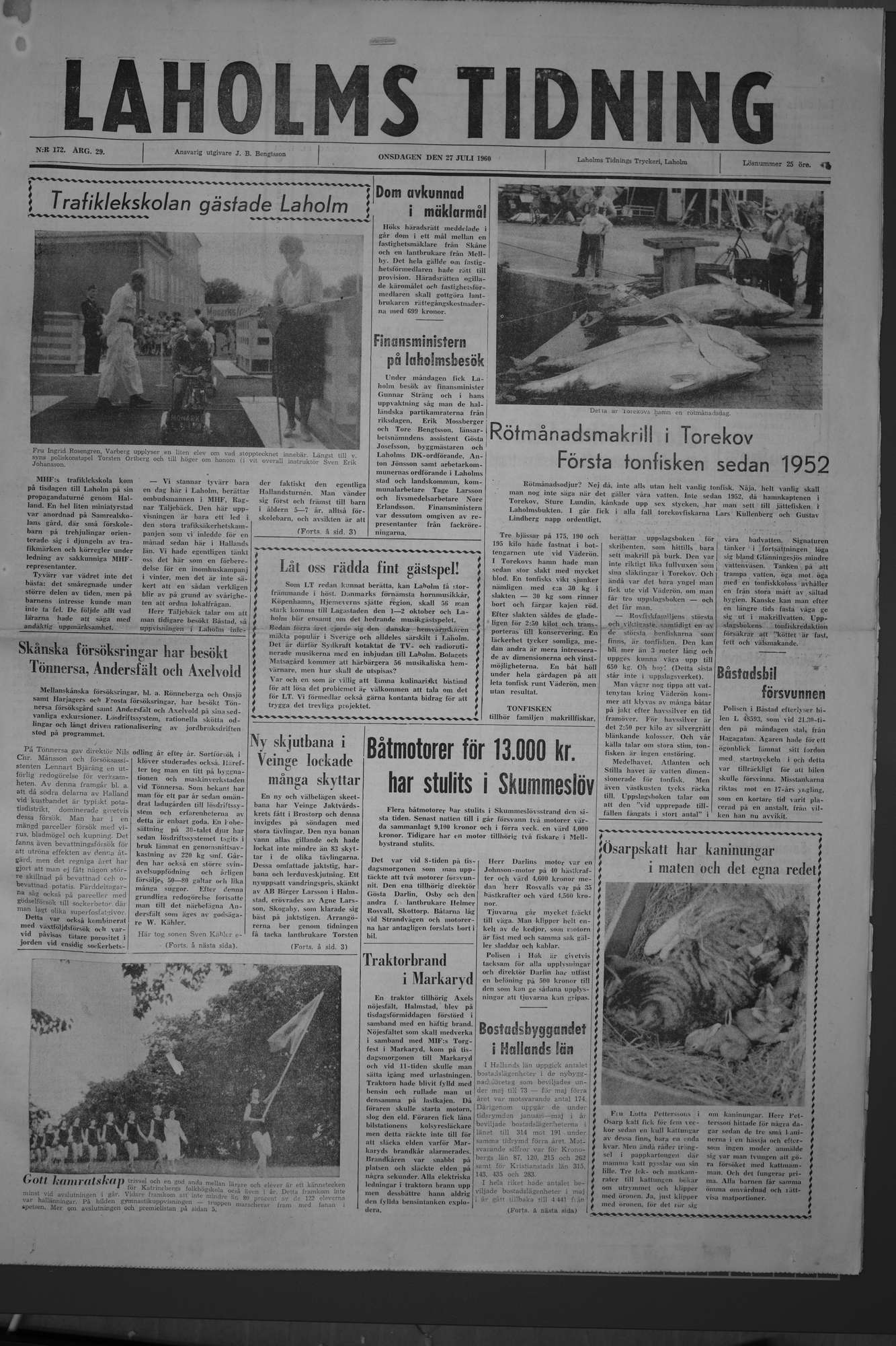 Laholms Tidning Onsdag 27 juli 1960, sida 1