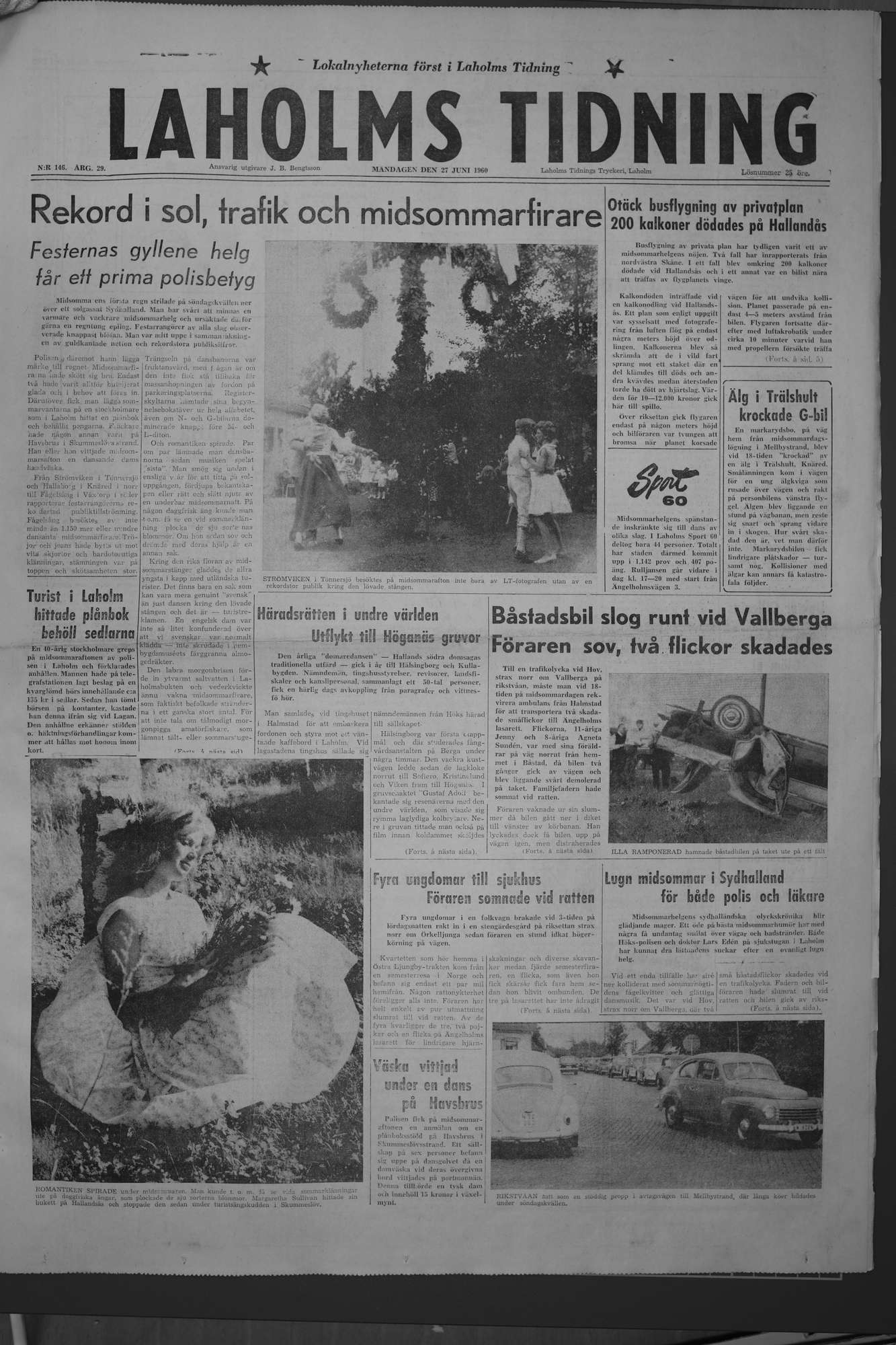 Laholms Tidning Måndag 27 juni 1960, sida 1