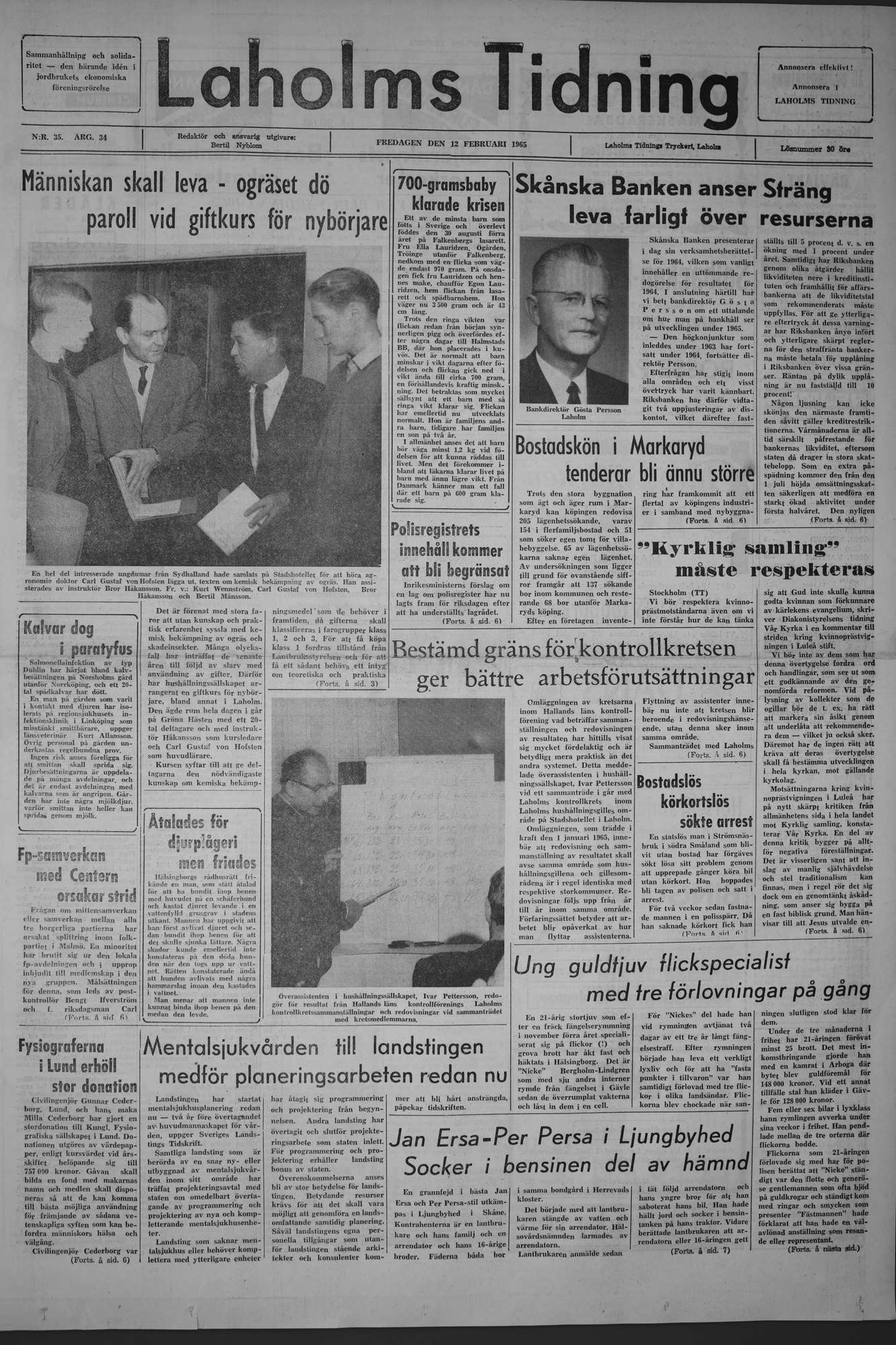 Laholms Tidning Fredag 12 februari 1965, sida 1