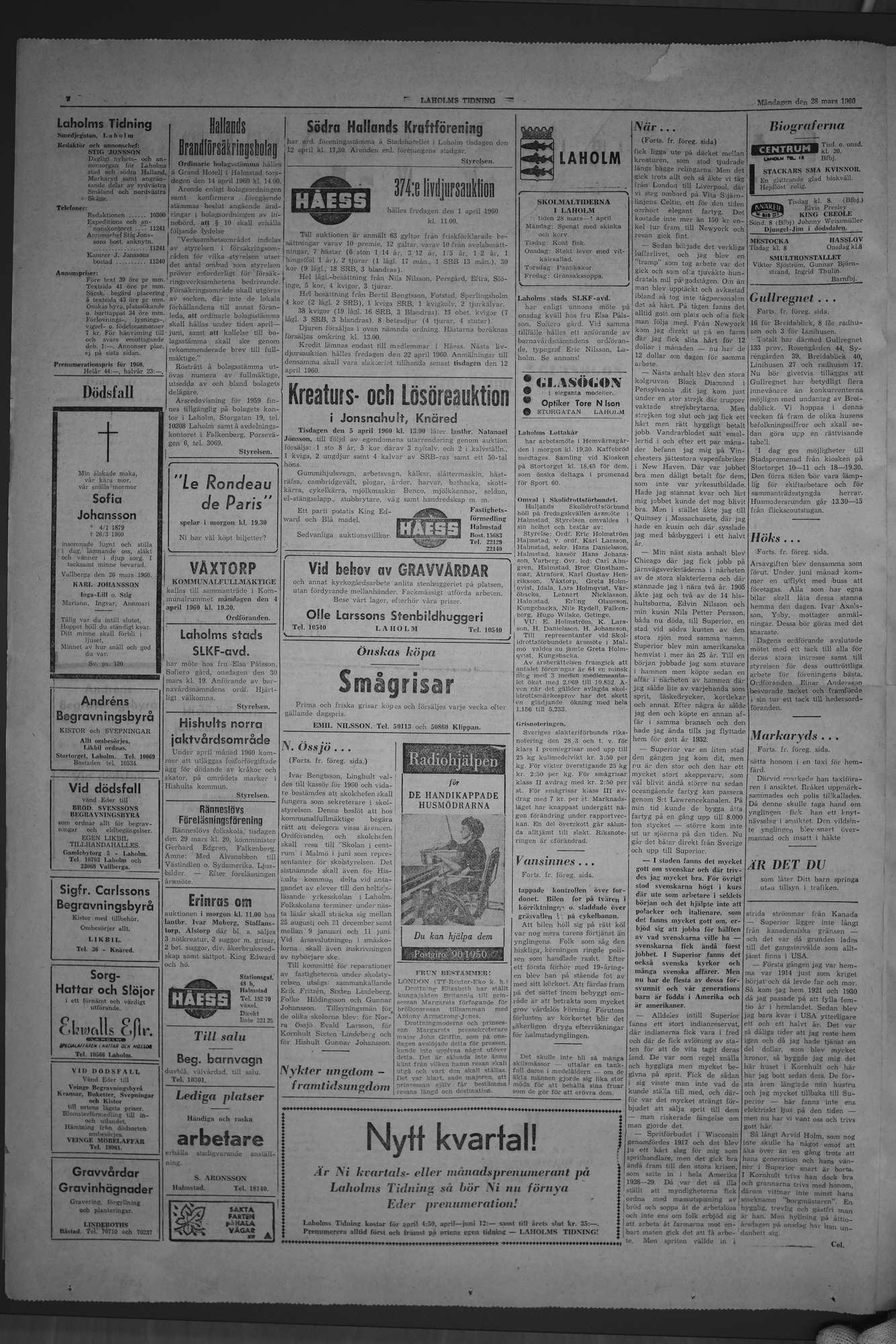 Laholms Tidning Måndag 28 mars 1960, sida 2
