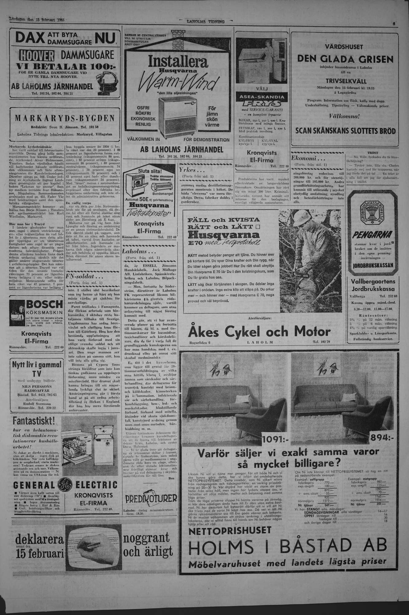 Laholms Tidning Lördag 13 februari 1965, sida 3