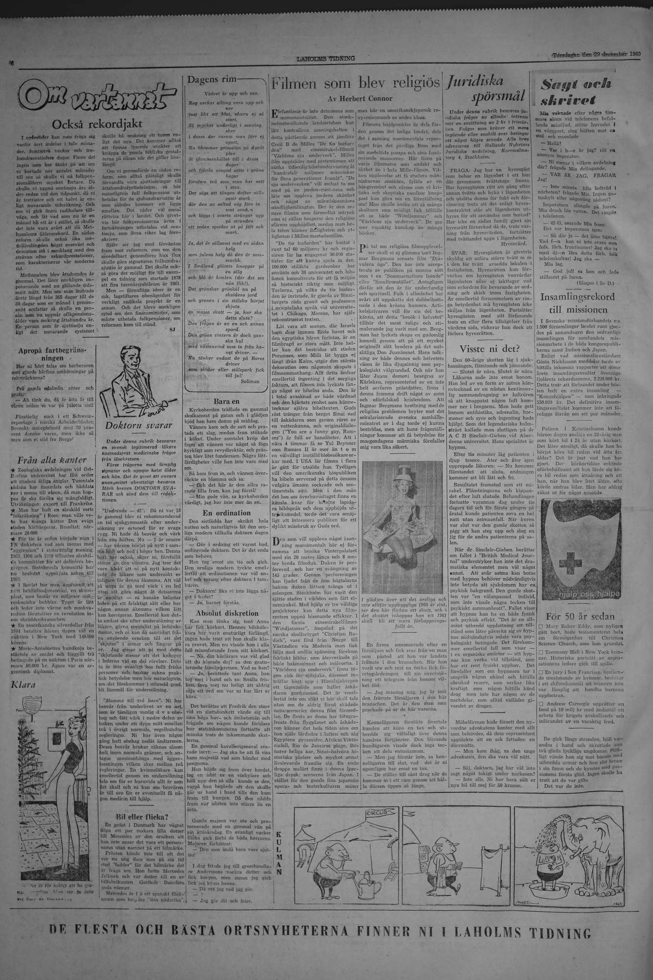 Laholms Tidning Torsdag 29 december 1960, sida 6