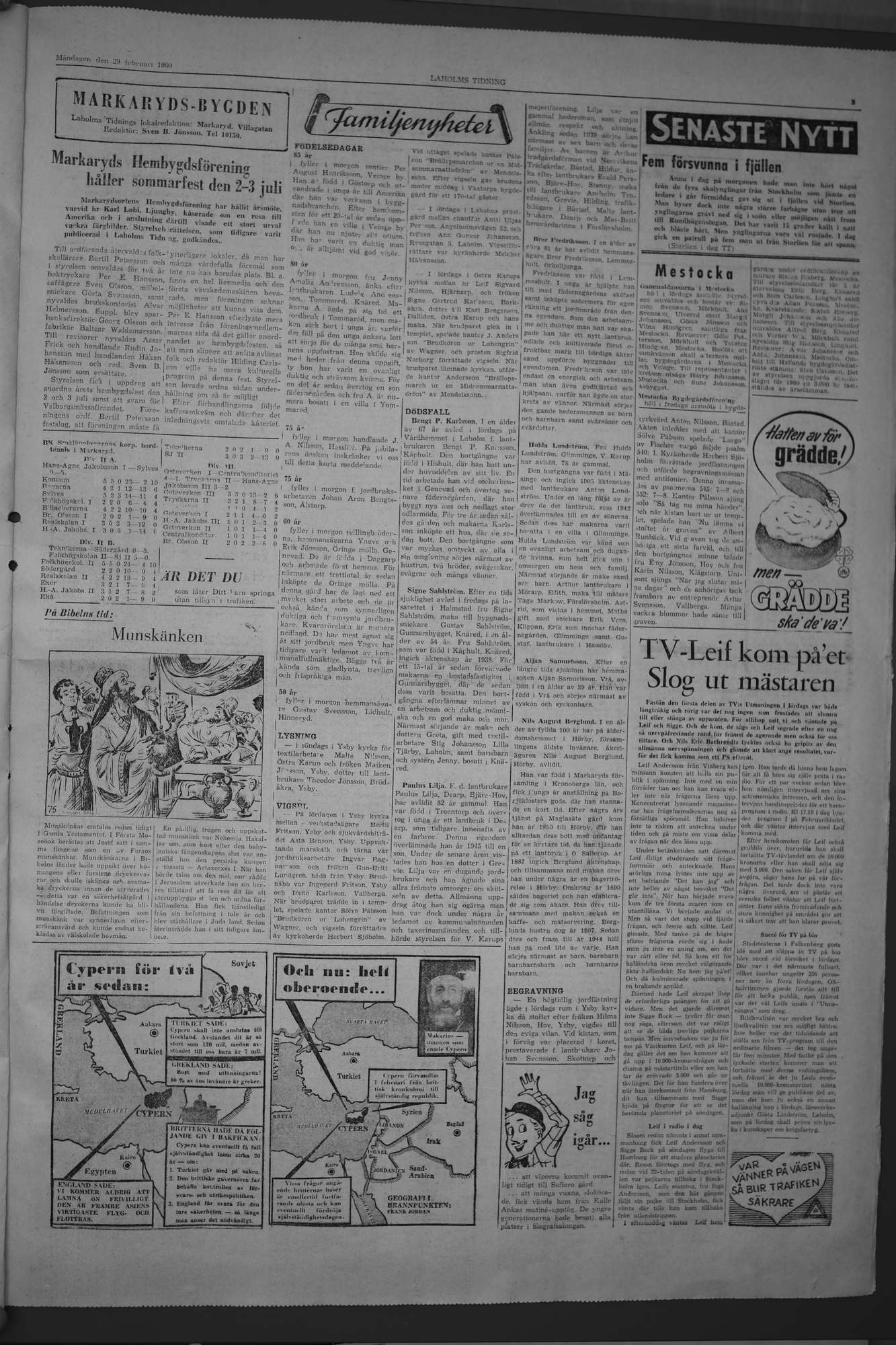Laholms Tidning Måndag 29 februari 1960, sida 3