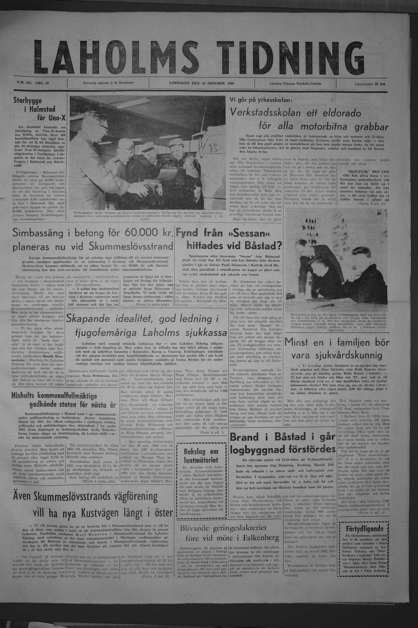 Laholms Tidning Lördag 29 oktober 1960, sida 1