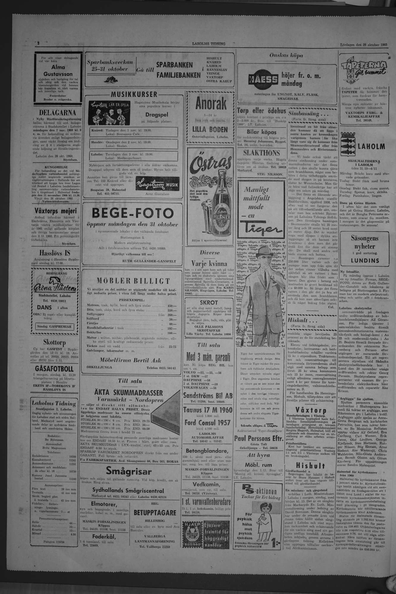 Laholms Tidning Lördag 29 oktober 1960, sida 2