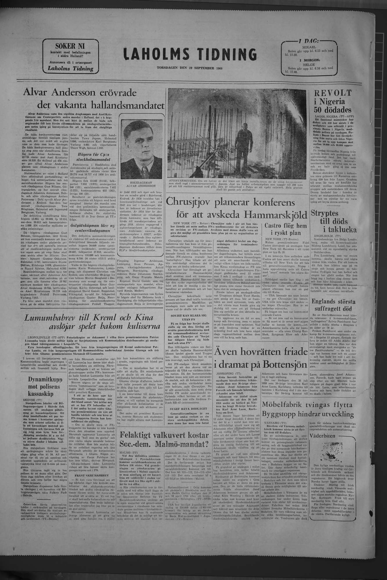 Laholms Tidning Torsdag 29 september 1960, sida 8