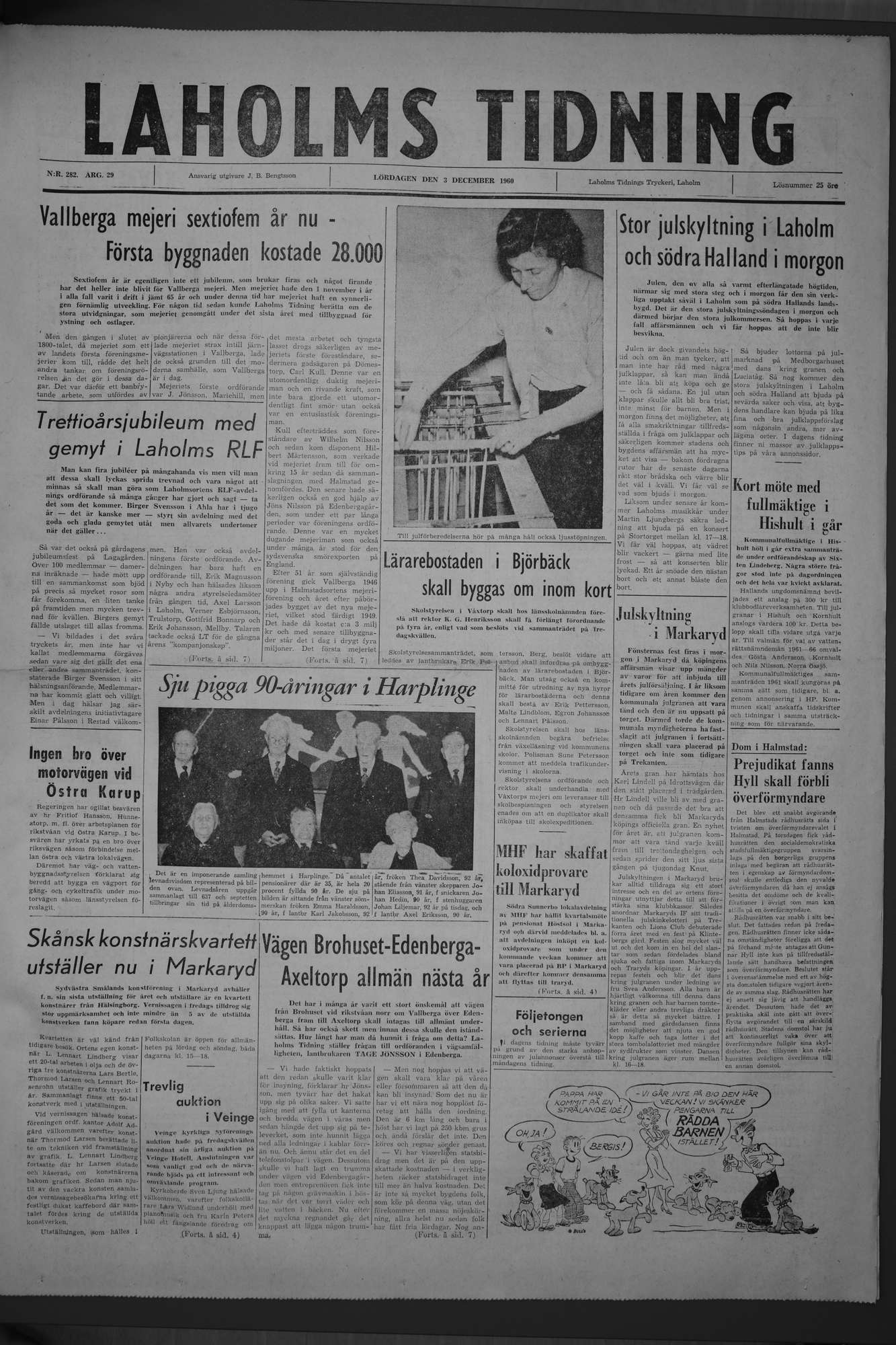 Laholms Tidning Lördag 3 december 1960, sida 1