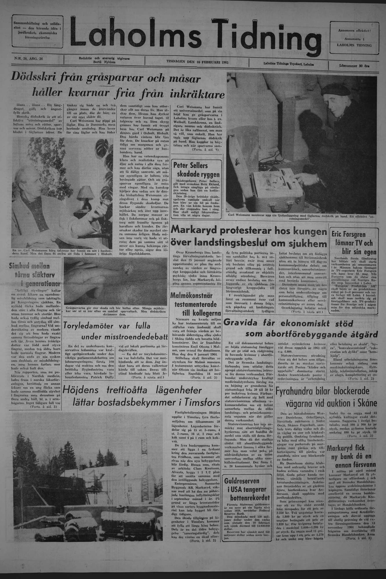 Laholms Tidning Tisdag 16 februari 1965, sida 1