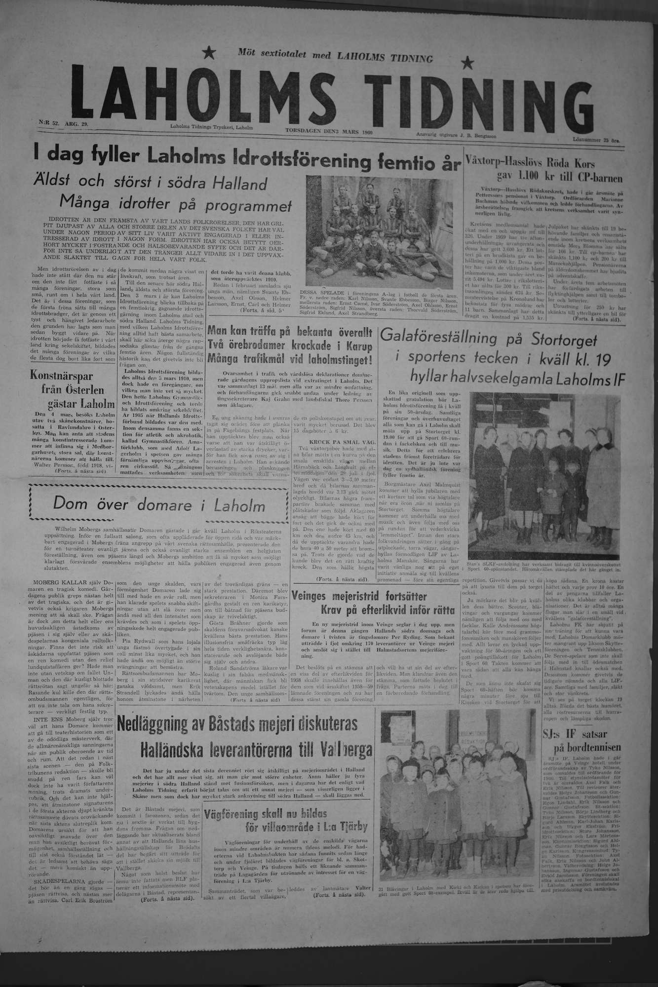 Laholms Tidning Torsdag 3 mars 1960, sida 1