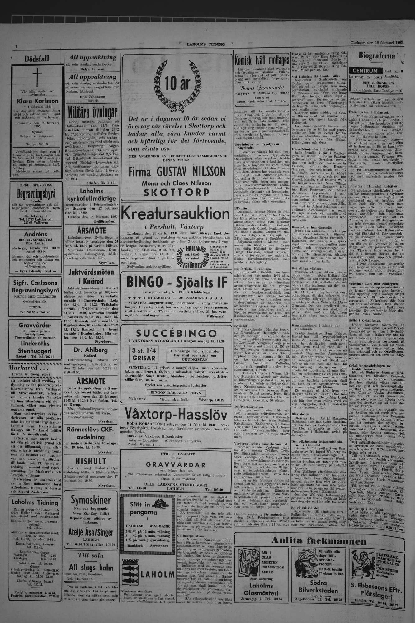 Laholms Tidning Tisdag 16 februari 1965, sida 2