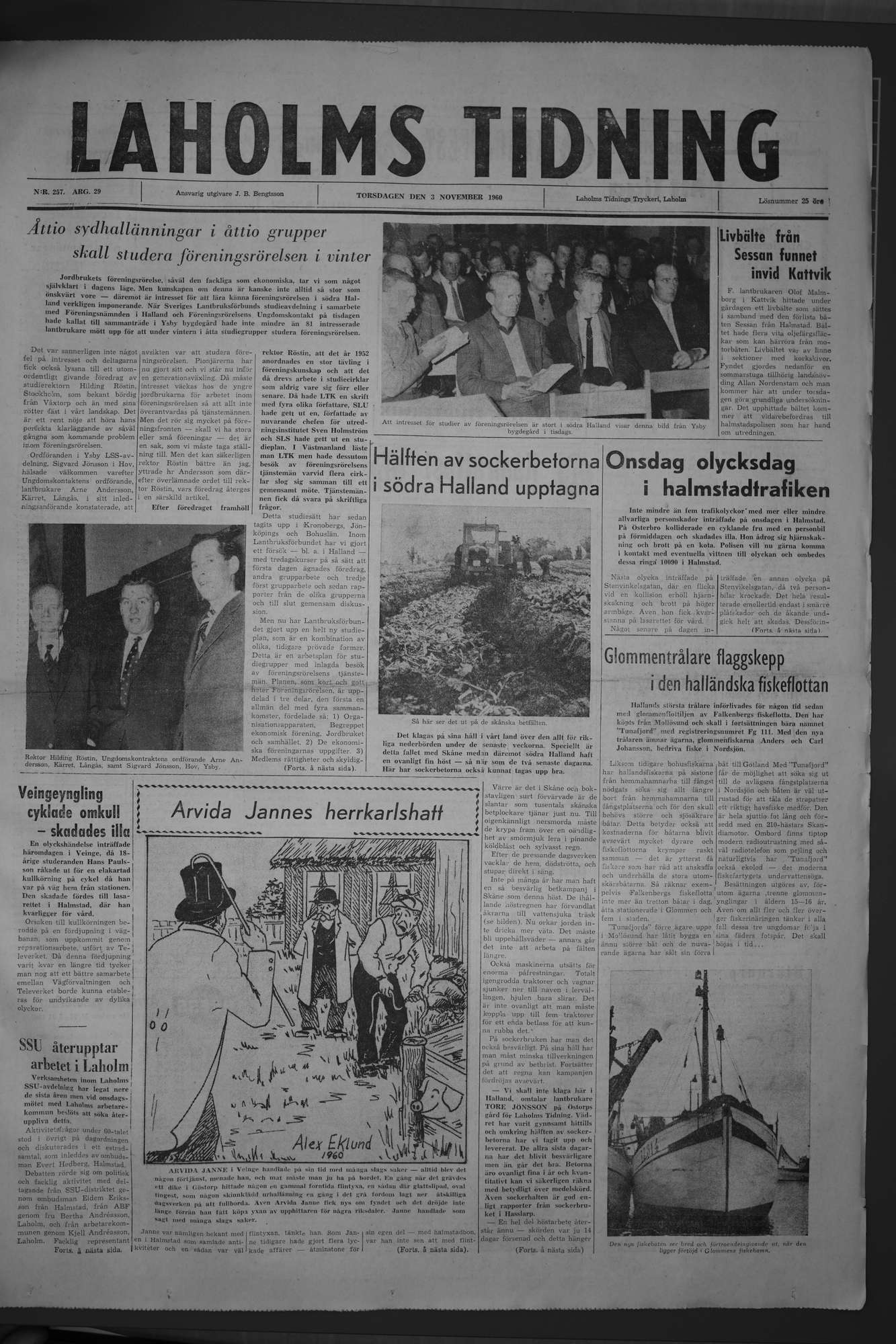 Laholms Tidning Torsdag 3 november 1960, sida 1