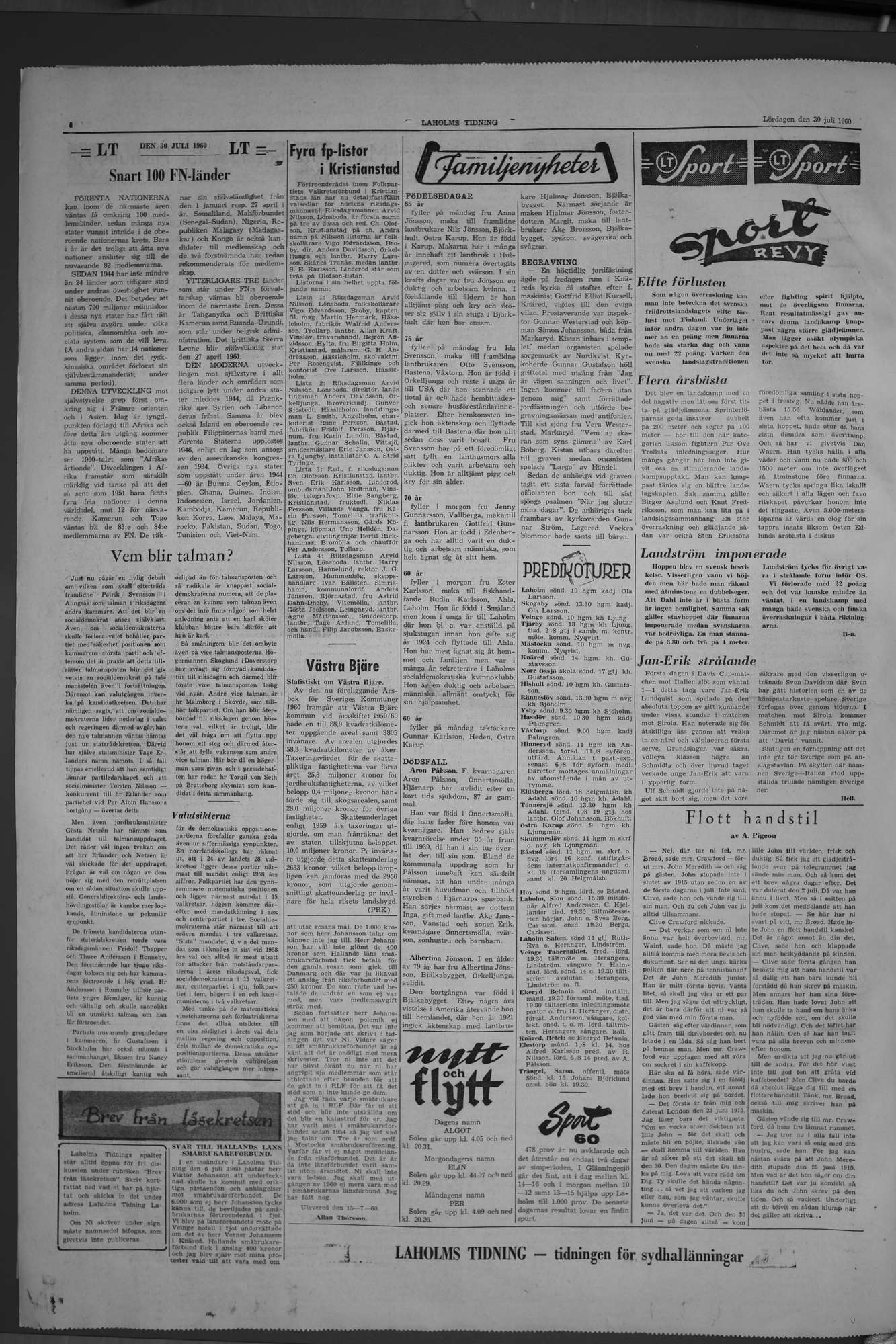 Laholms Tidning Lördag 30 juli 1960, sida 4