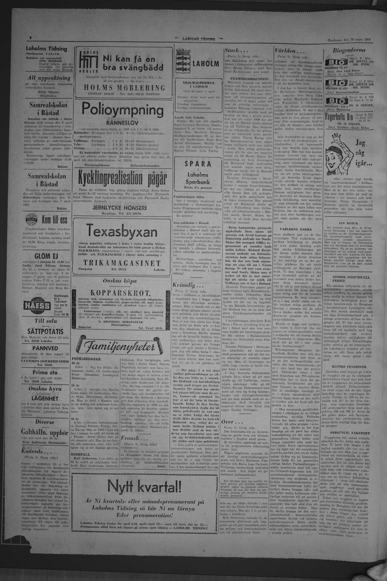 Laholms Tidning Onsdag 30 mars 1960, sida 2