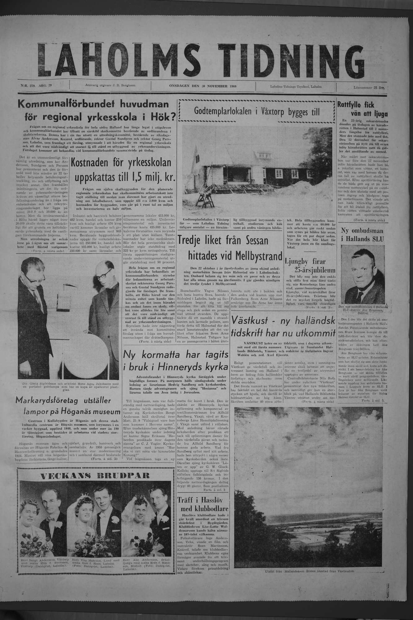Laholms Tidning Onsdag 30 november 1960, sida 1