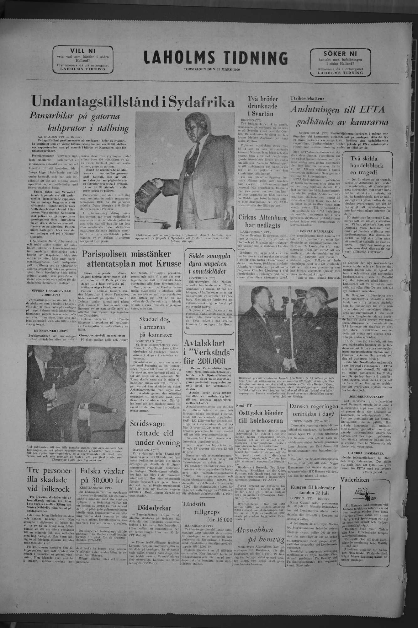 Laholms Tidning Torsdag 31 mars 1960, sida 8