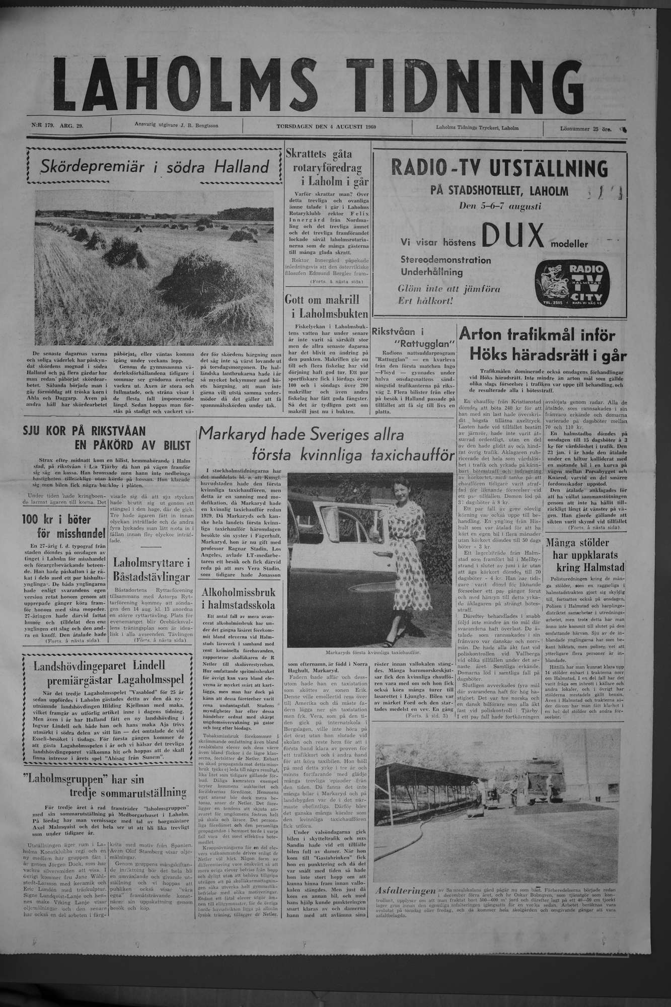 Laholms Tidning Torsdag 4 augusti 1960, sida 1