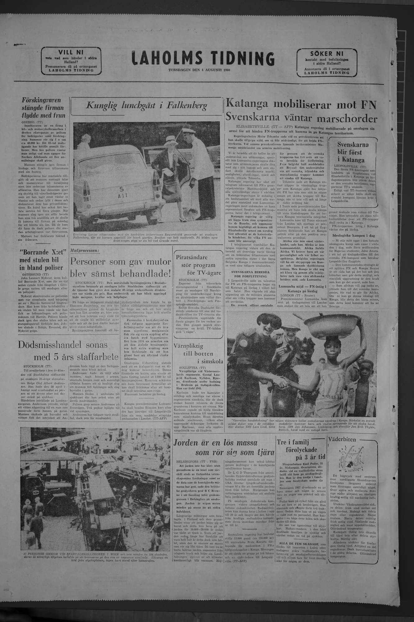 Laholms Tidning Torsdag 4 augusti 1960, sida 8