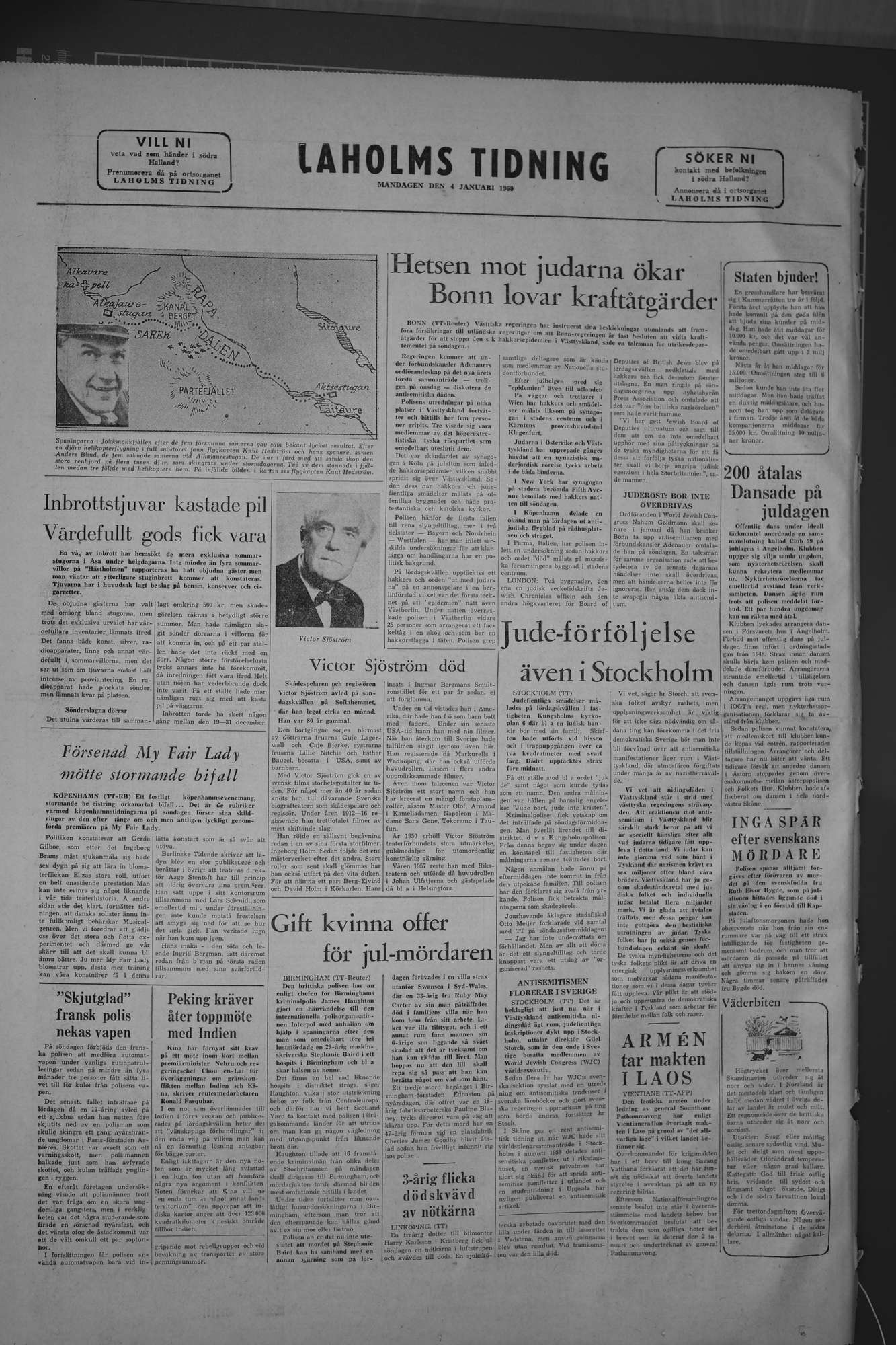 Laholms Tidning Måndag 4 januari 1960, sida 8
