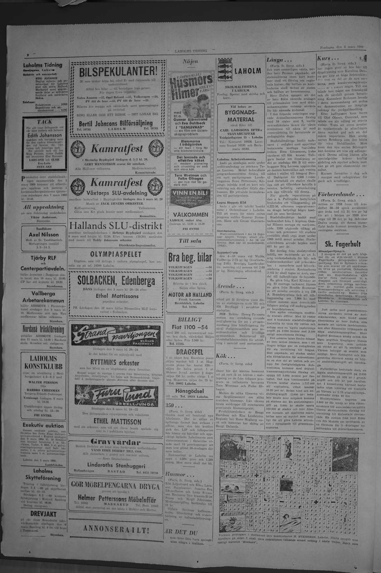 Laholms Tidning Fredag 4 mars 1960, sida 2