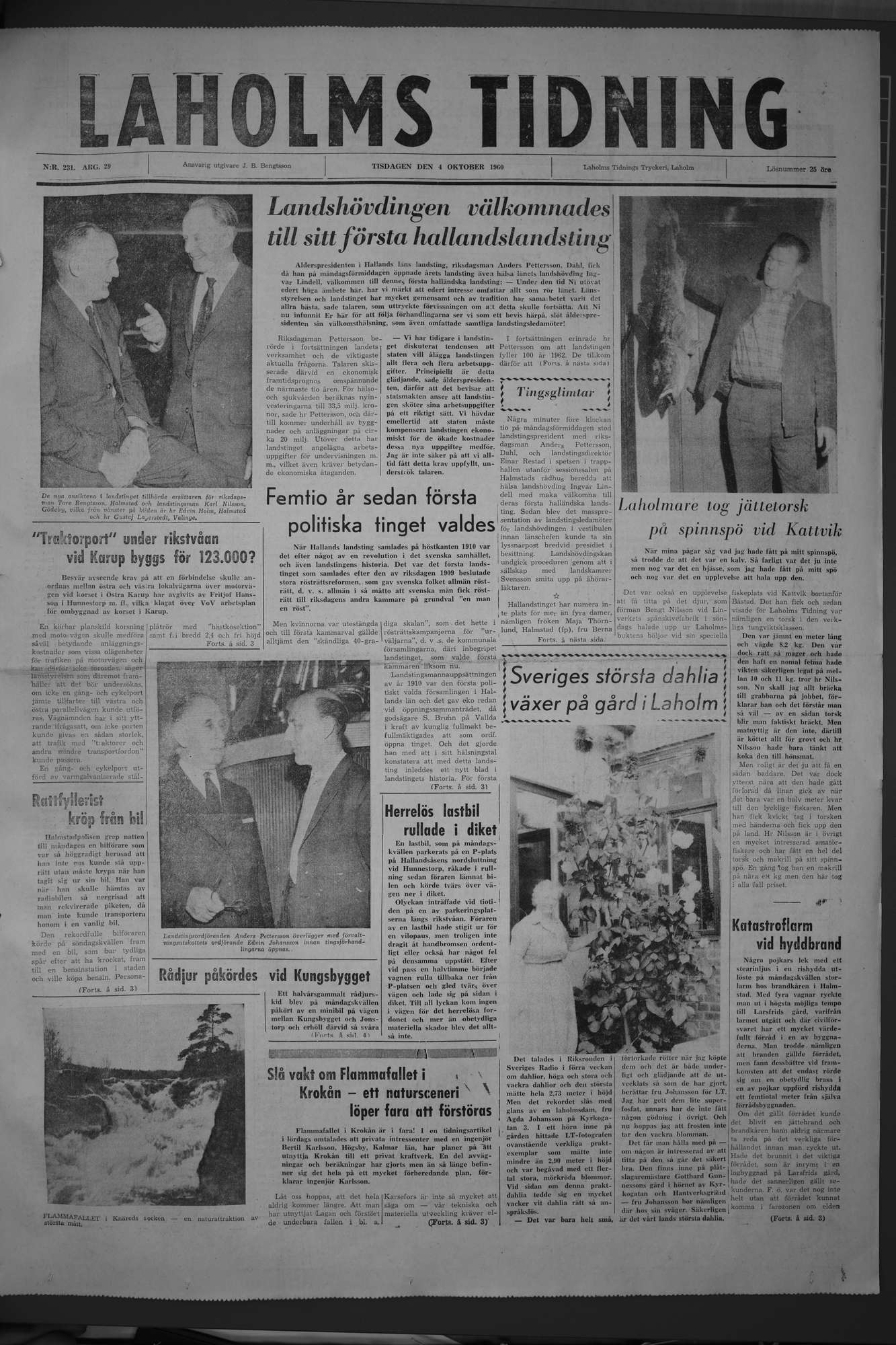 Laholms Tidning Tisdag 4 oktober 1960, sida 1