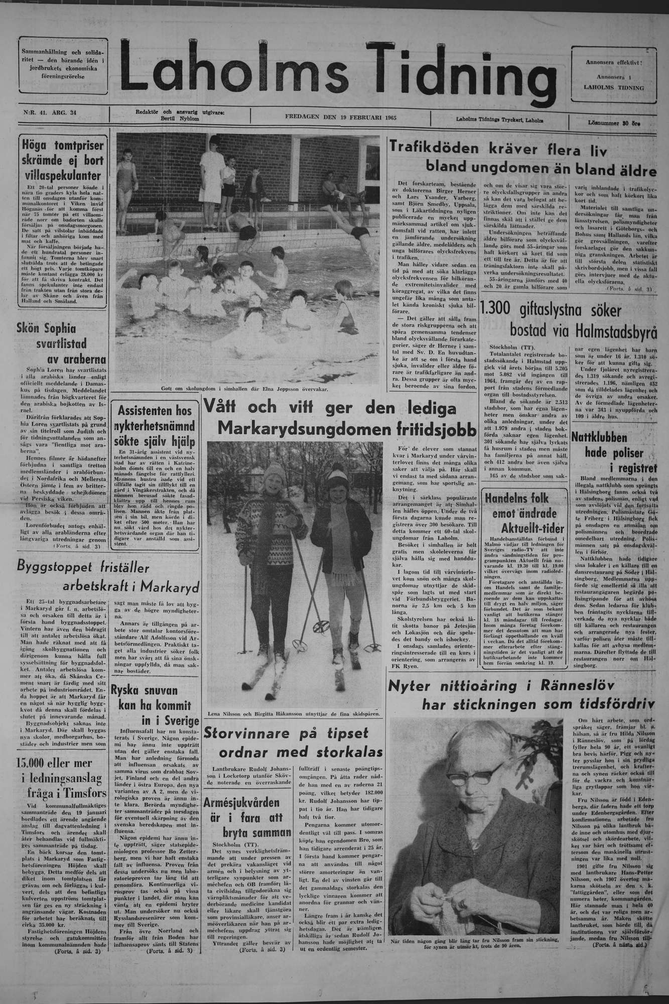 Laholms Tidning Fredag 19 februari 1965, sida 1