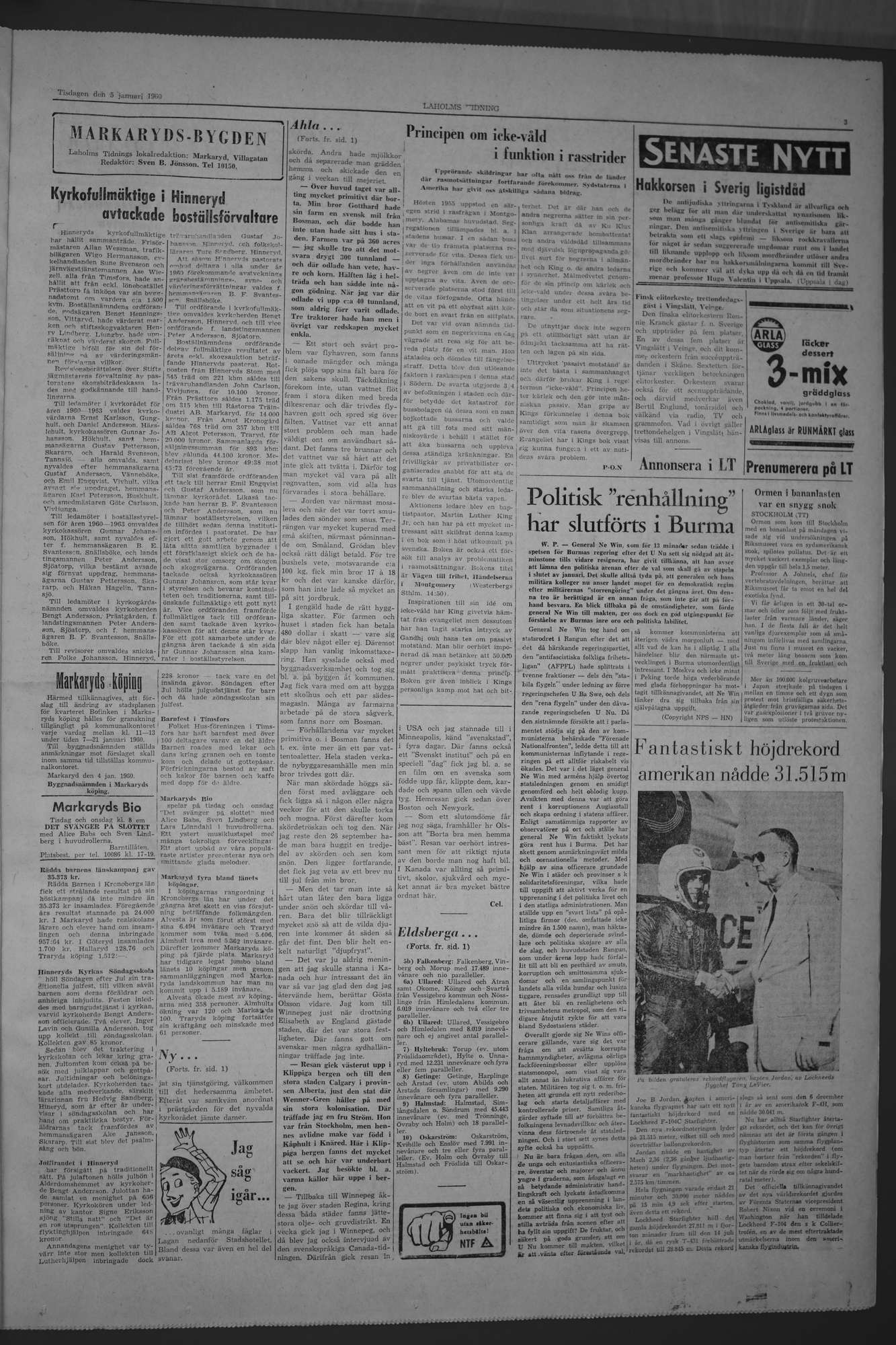 Laholms Tidning Tisdag 5 januari 1960, sida 3
