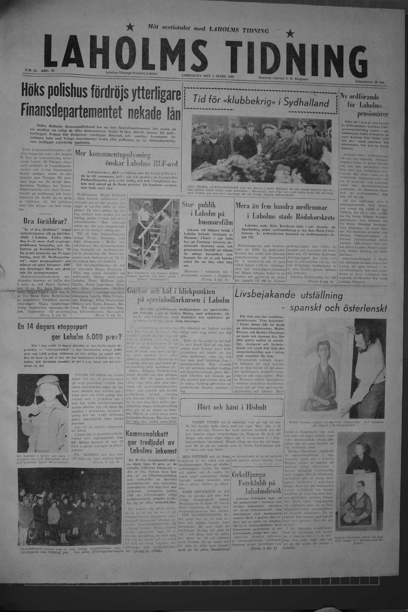 Laholms Tidning Lördag 5 mars 1960, sida 1
