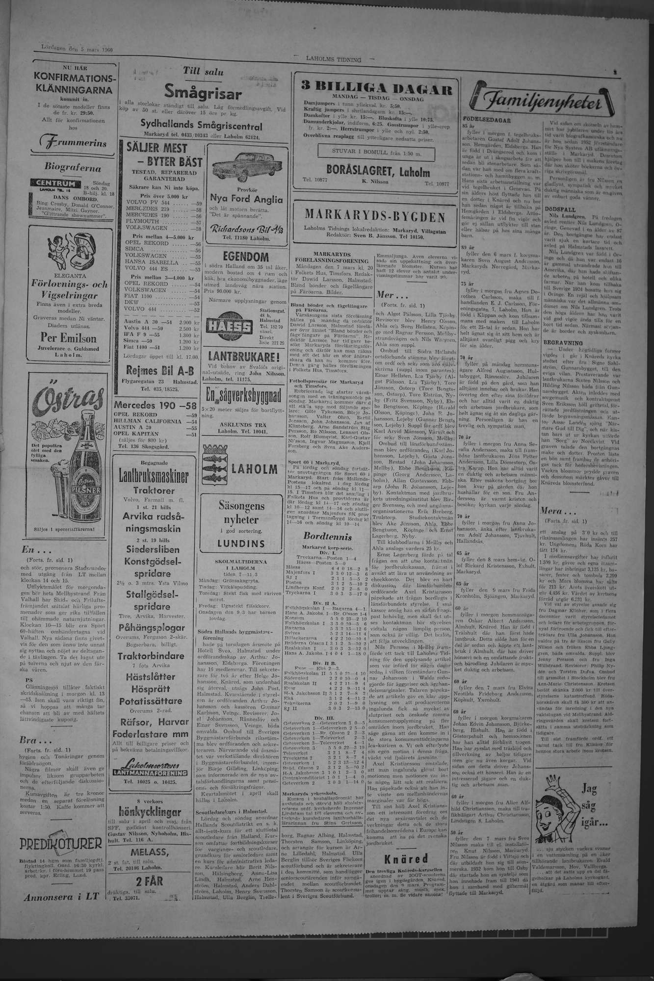 Laholms Tidning Lördag 5 mars 1960, sida 3