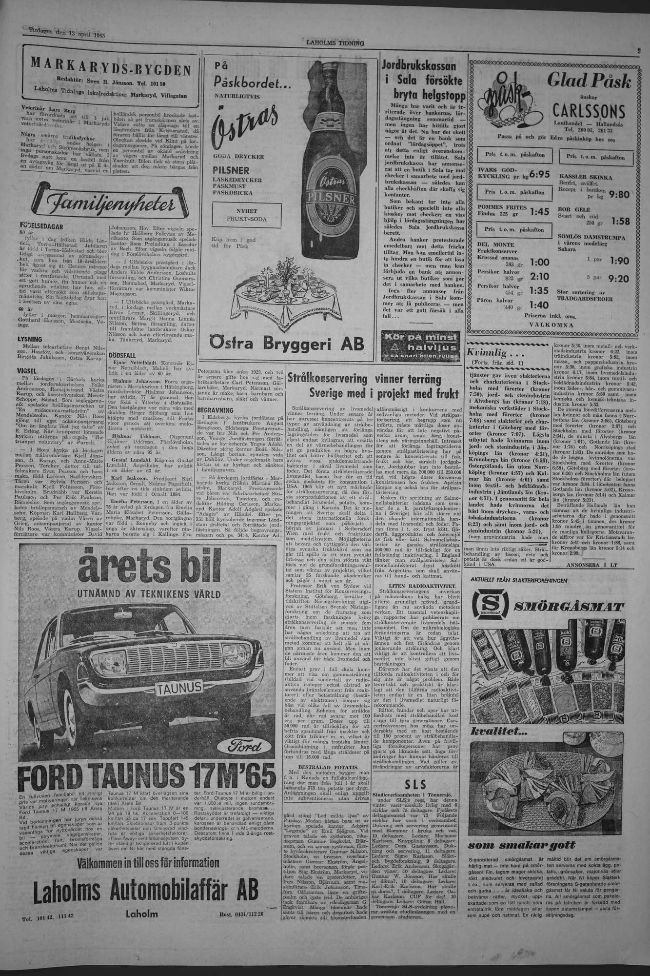 Laholms Tidning Tisdag 13 april 1965, sida 3