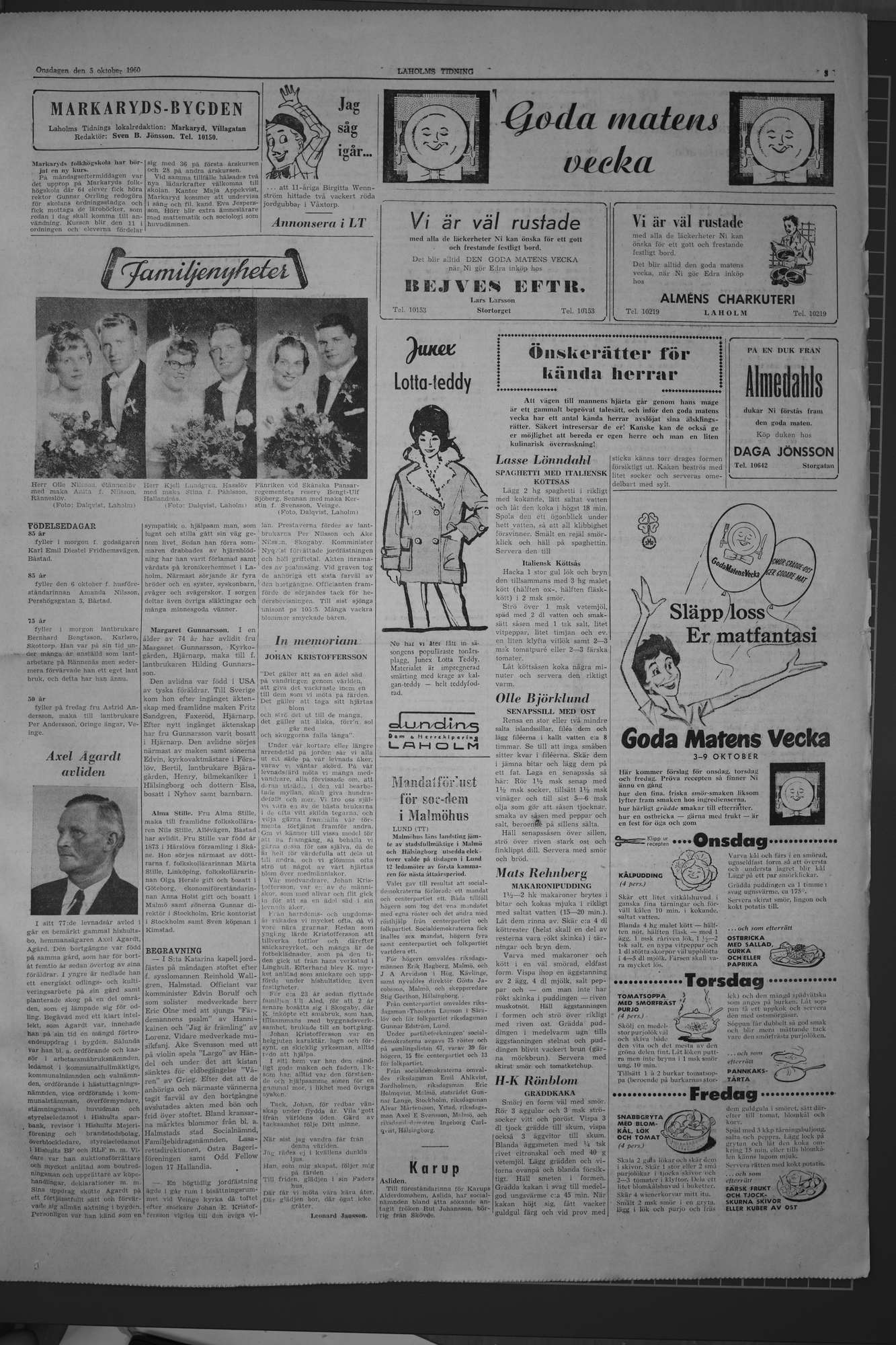 Laholms Tidning Onsdag 5 oktober 1960, sida 3