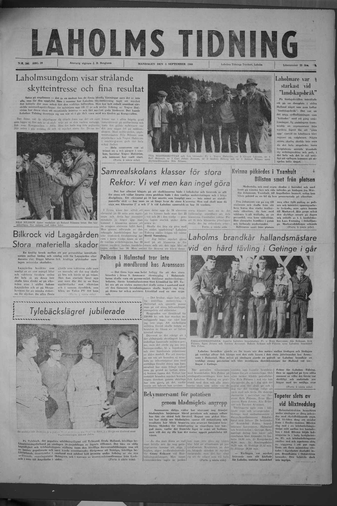 Laholms Tidning Måndag 5 september 1960, sida 1