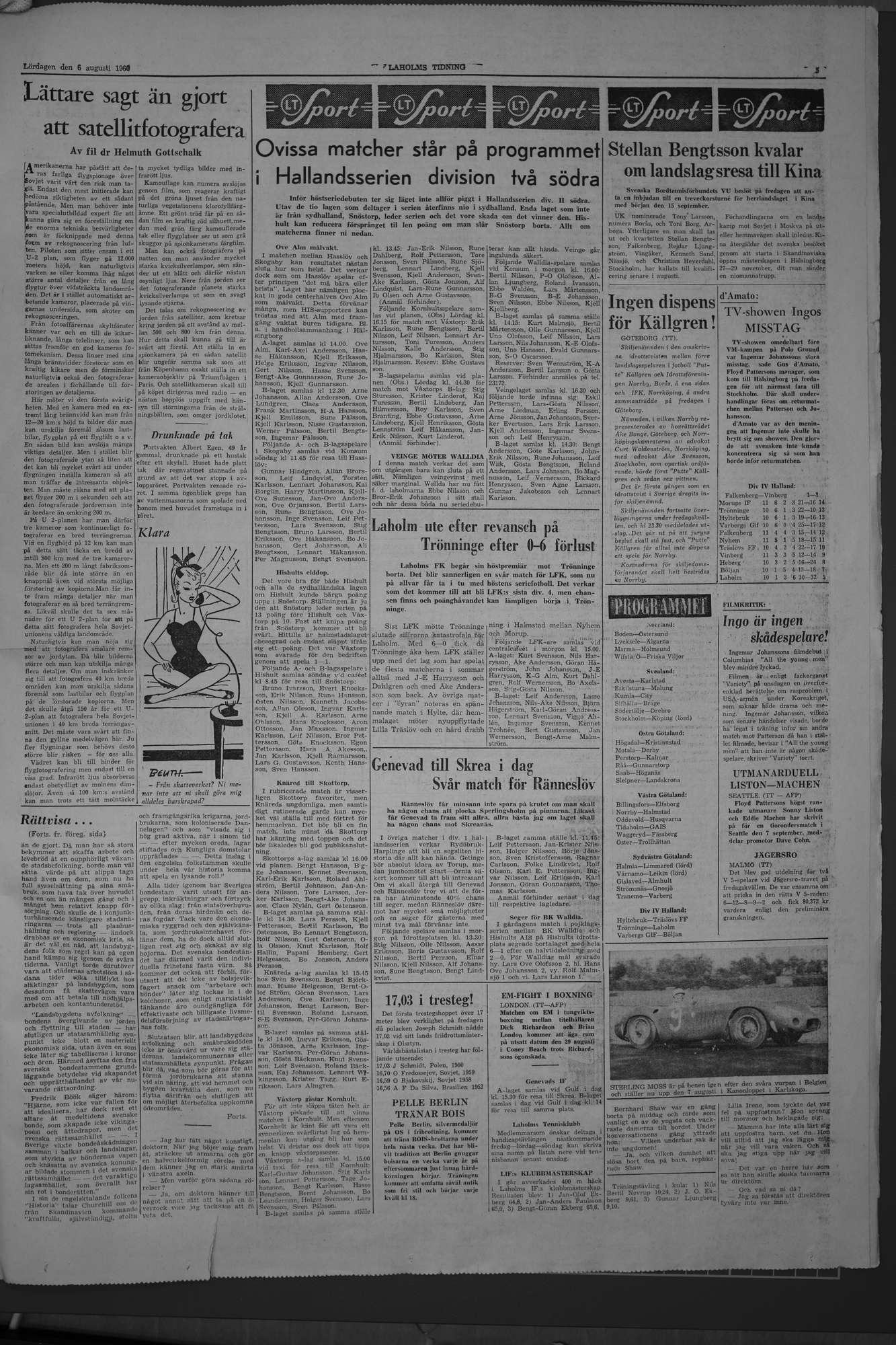 Laholms Tidning Lördag 6 augusti 1960, sida 5