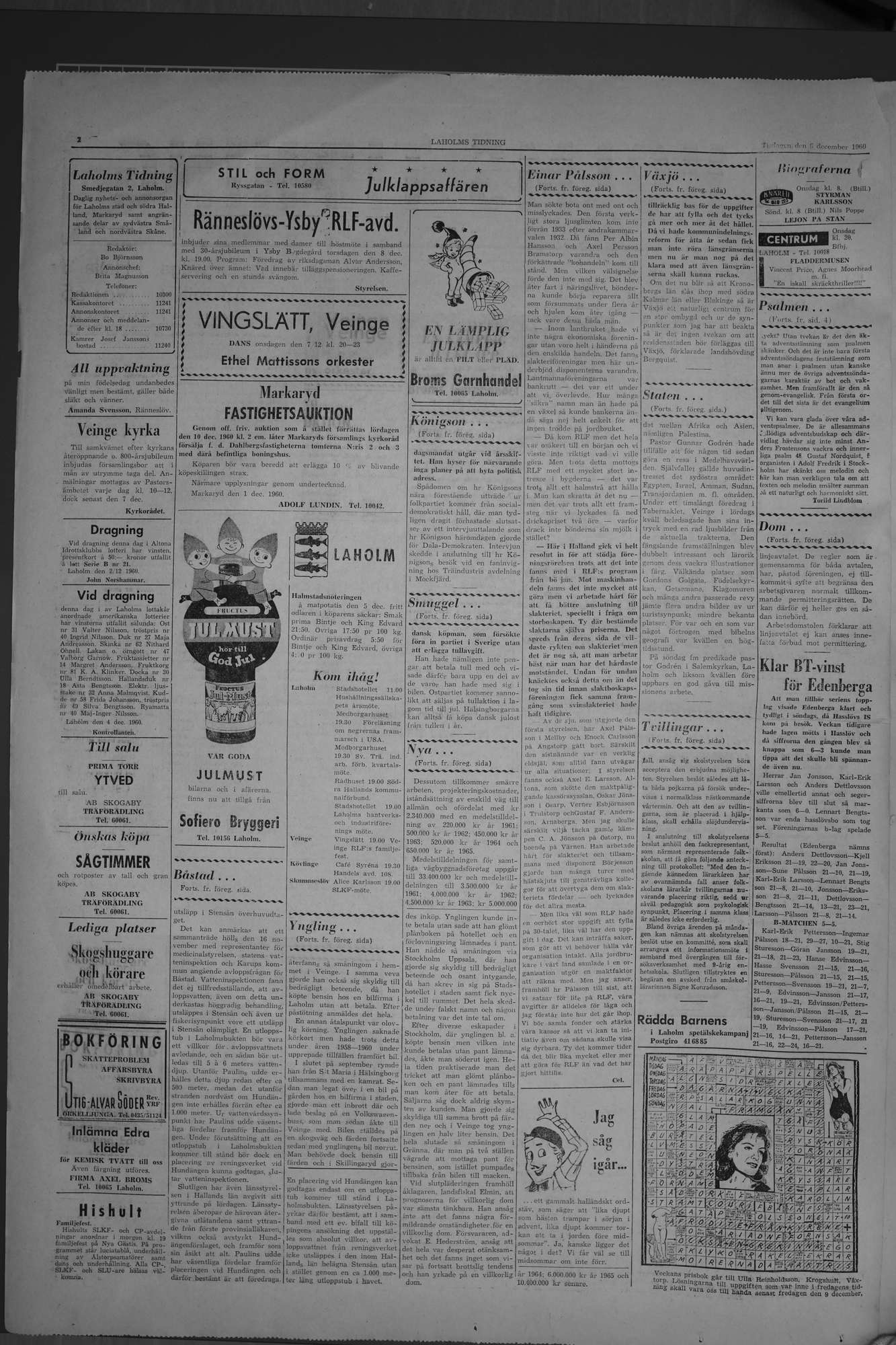 Laholms Tidning Tisdag 6 december 1960, sida 2