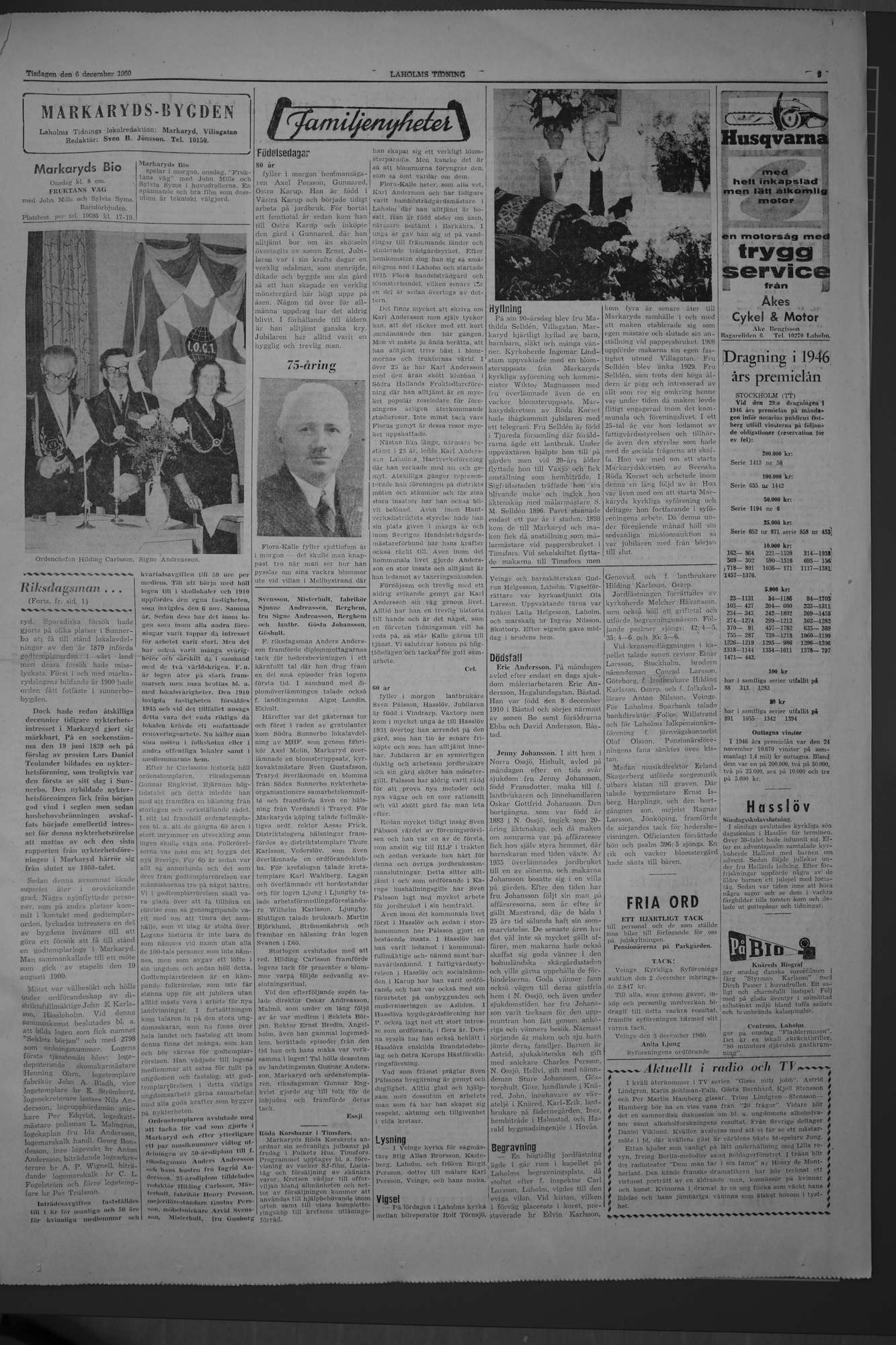 Laholms Tidning Tisdag 6 december 1960, sida 3