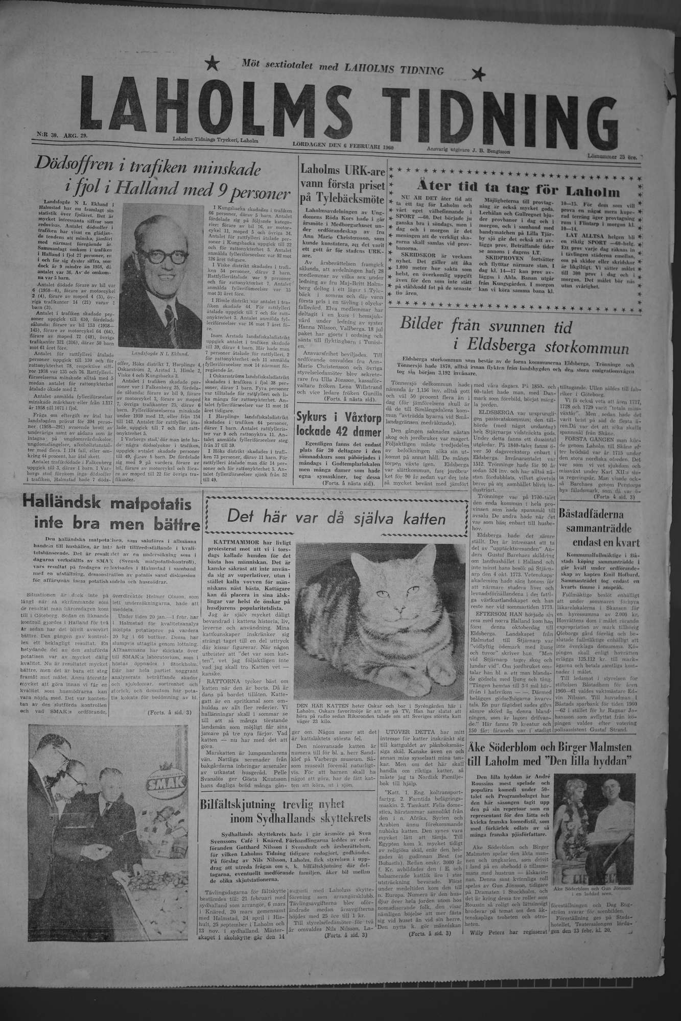 Laholms Tidning Lördag 6 februari 1960, sida 1