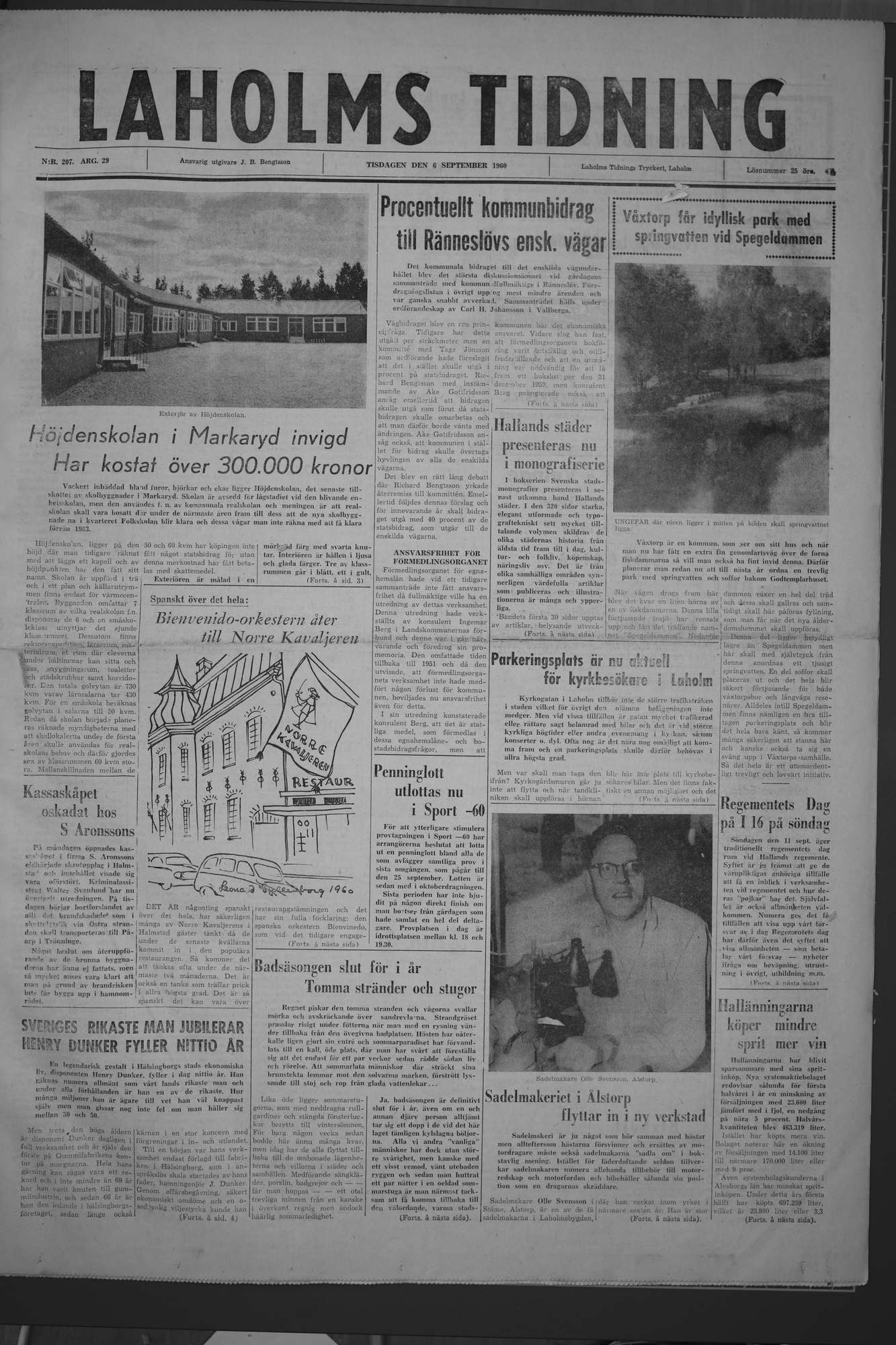 Laholms Tidning Tisdag 6 september 1960, sida 1