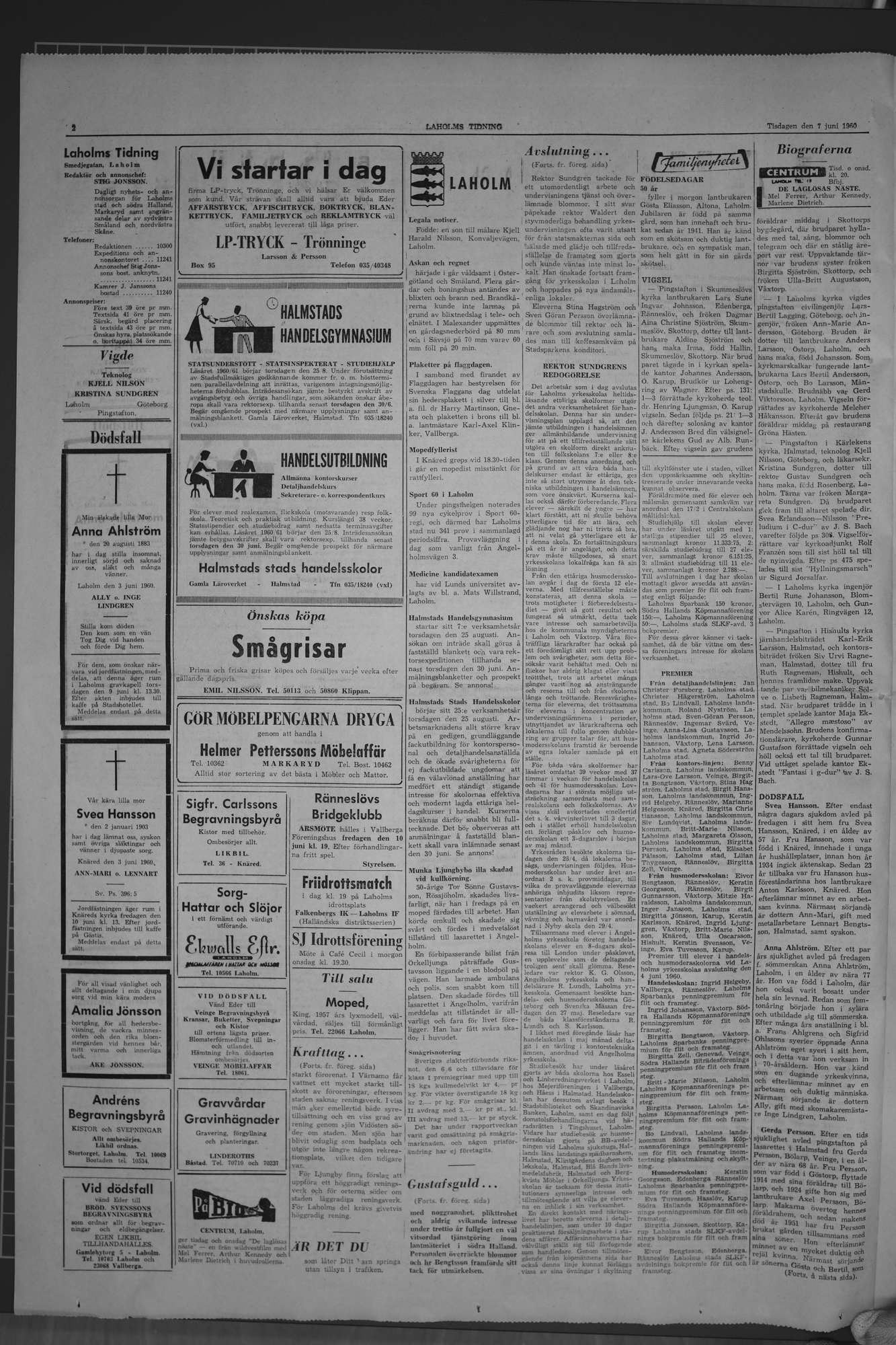 Laholms Tidning Tisdag 7 juni 1960, sida 2