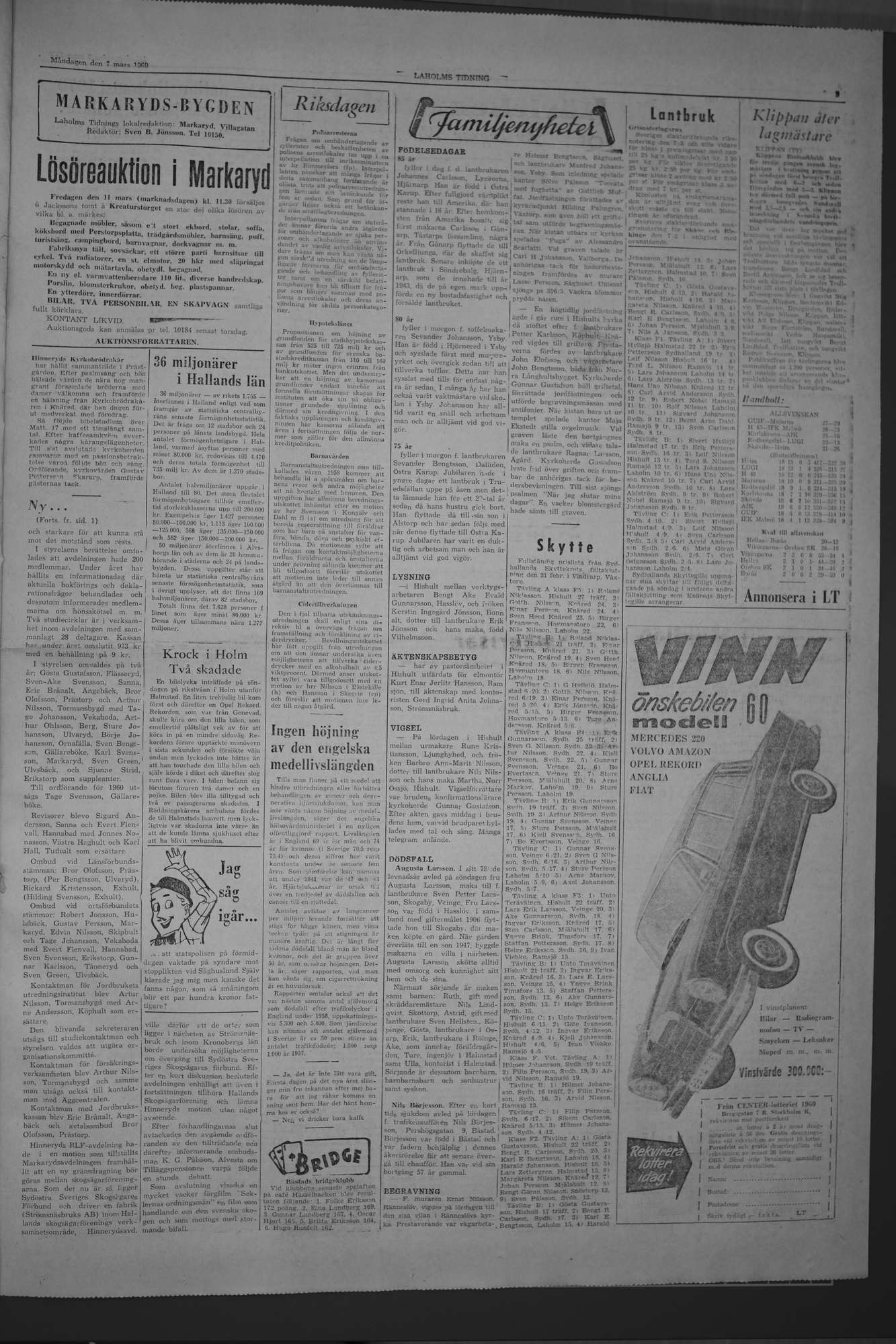Laholms Tidning Måndag 7 mars 1960, sida 3