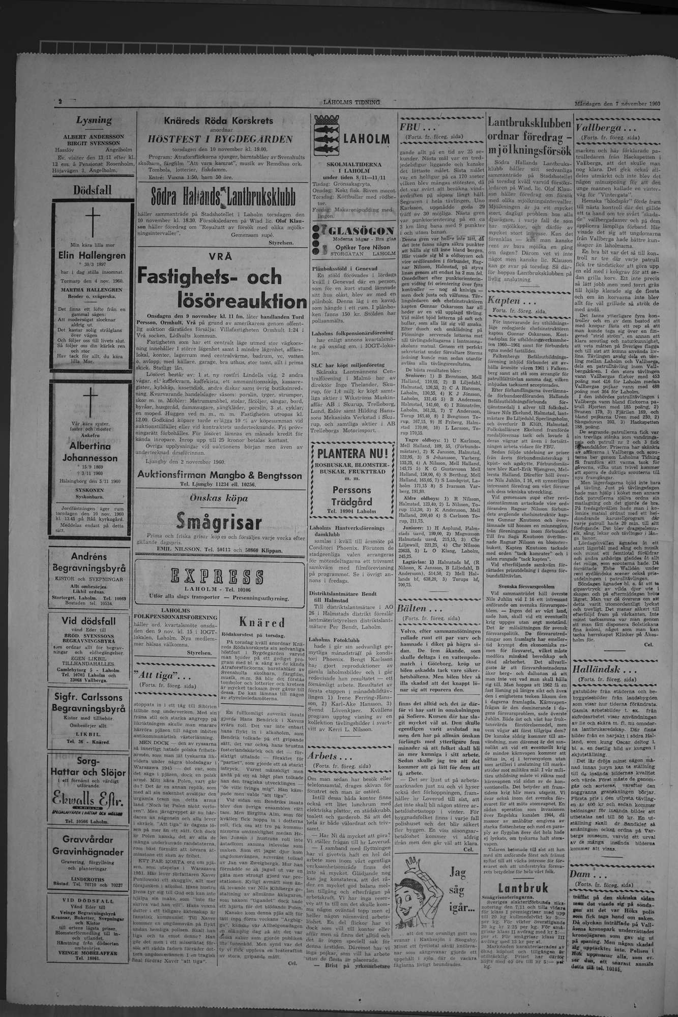 Laholms Tidning Måndag 7 november 1960, sida 2