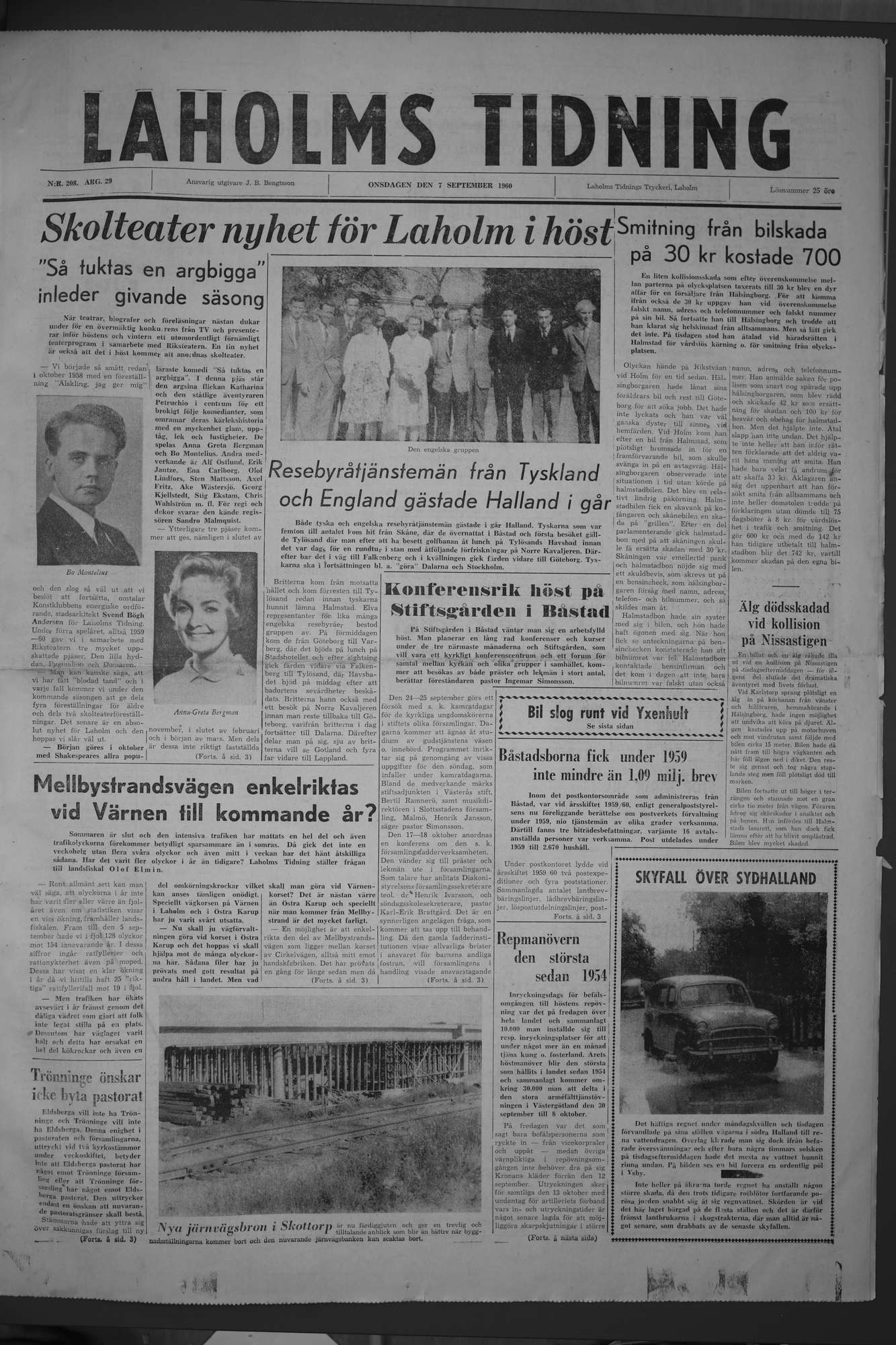 Laholms Tidning Onsdag 7 september 1960, sida 1