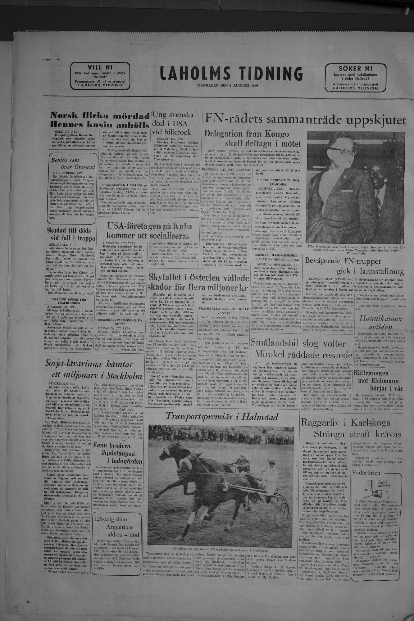Laholms Tidning Måndag 8 augusti 1960, sida 8